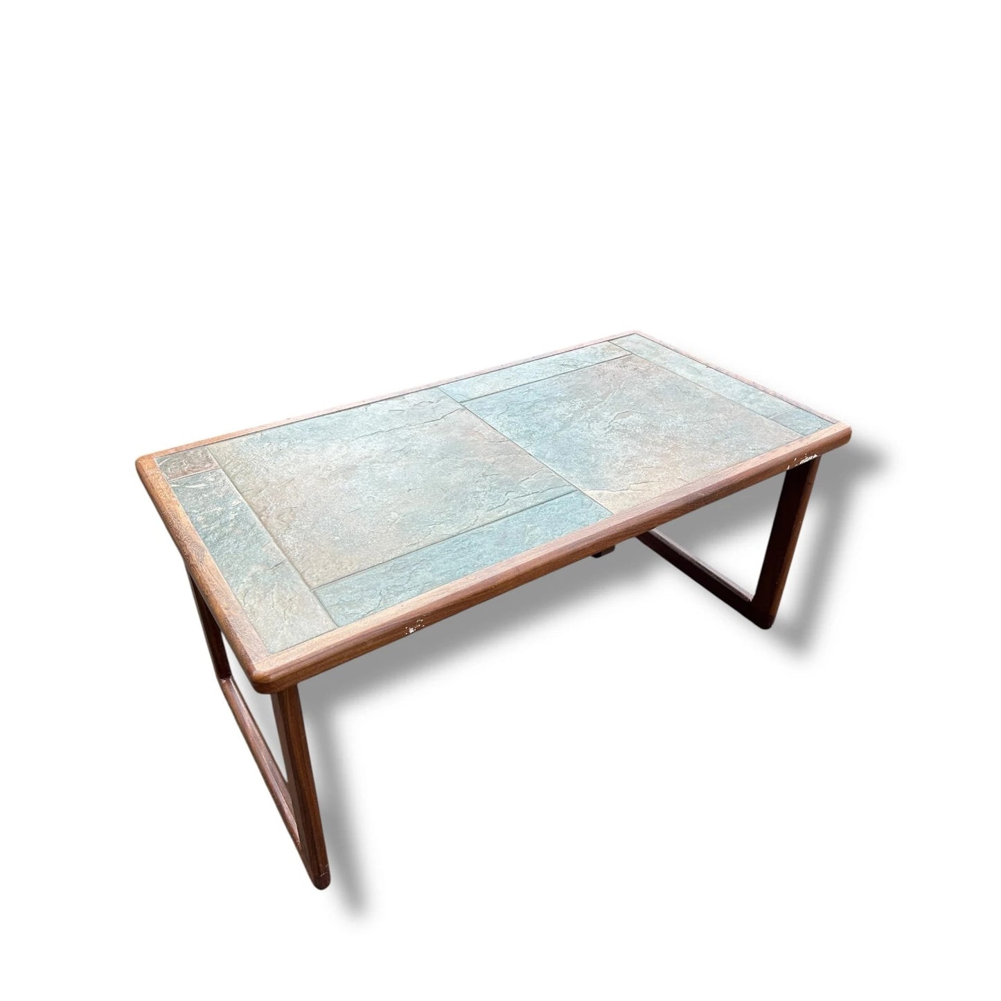 Mid Century Modern Danish Teak and Tile Brutalist Coffee Table