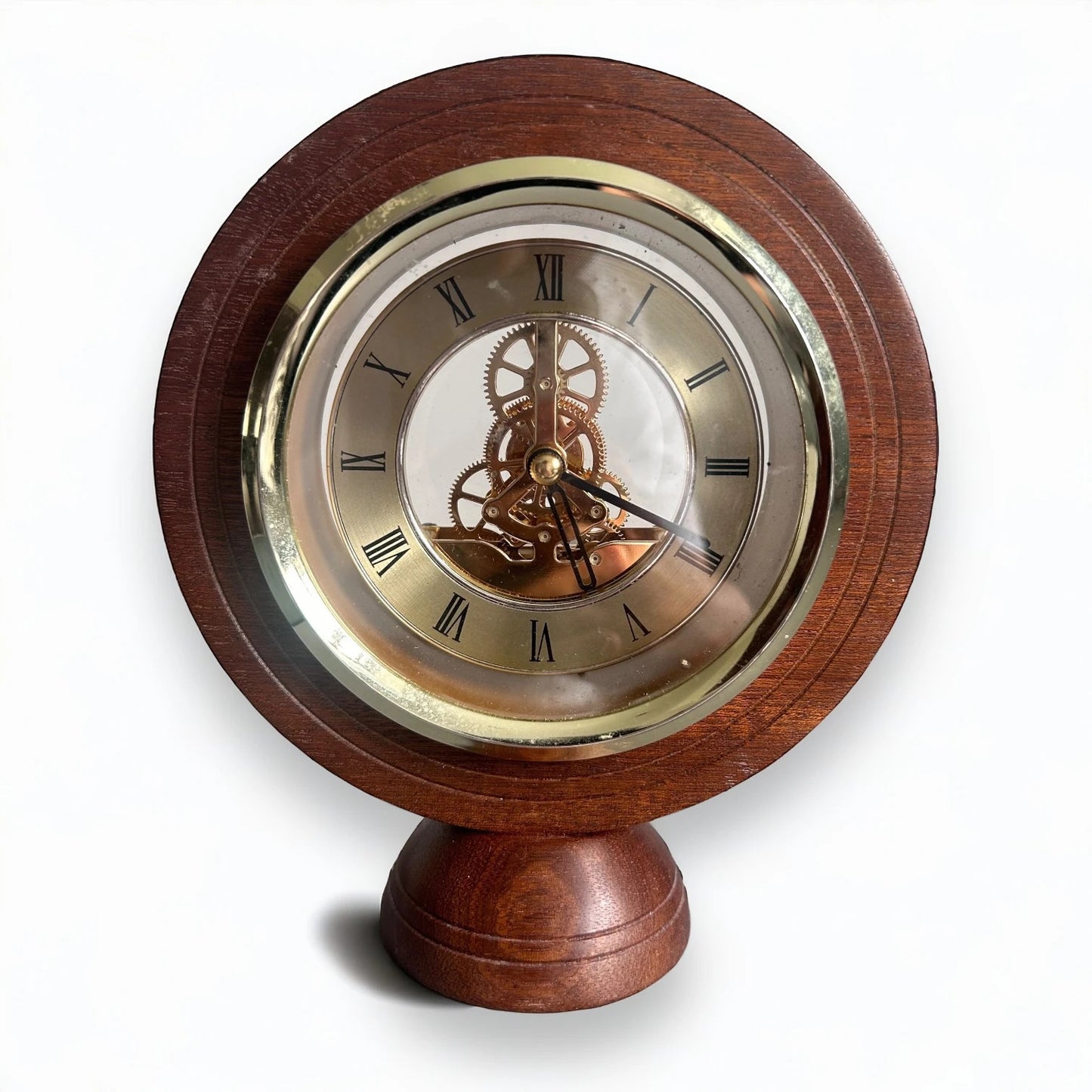 Vintage 90s Wood Skeleton Table Clock
