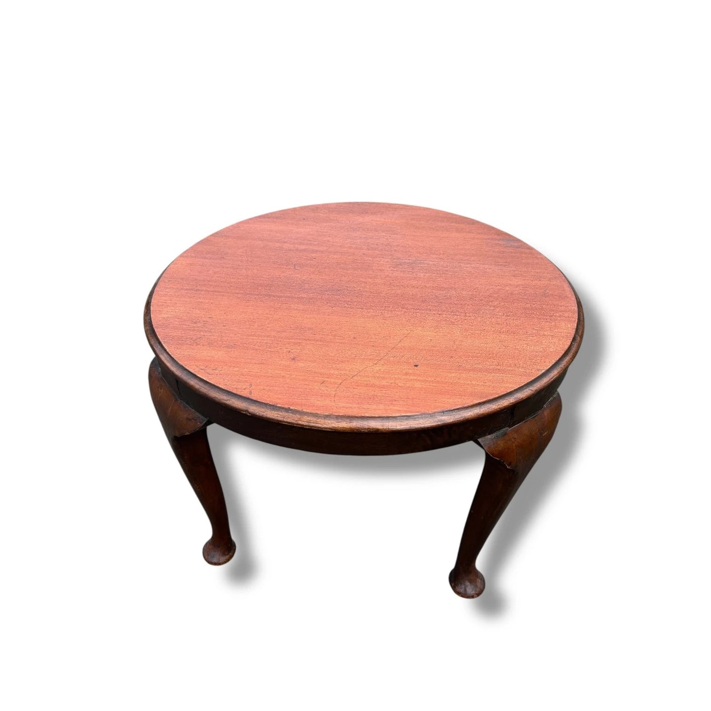 Vintage Queen Anne Style Round Coffee Table – Mahogany Cabriole Leg Low Table