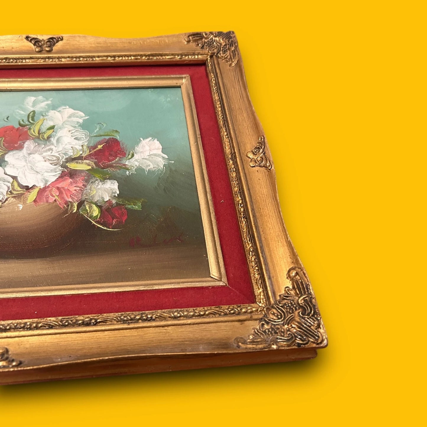 Vintage 1970s Floral Art Gilt Painting