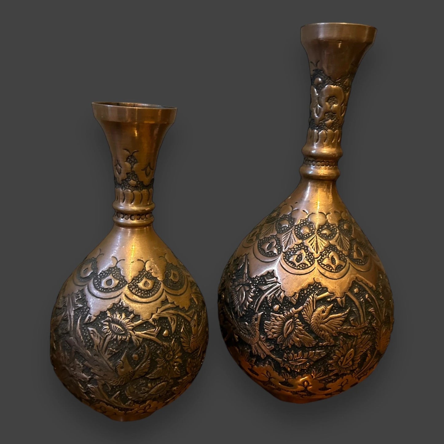 Vintage 1950s Persian Copper Set of Vases