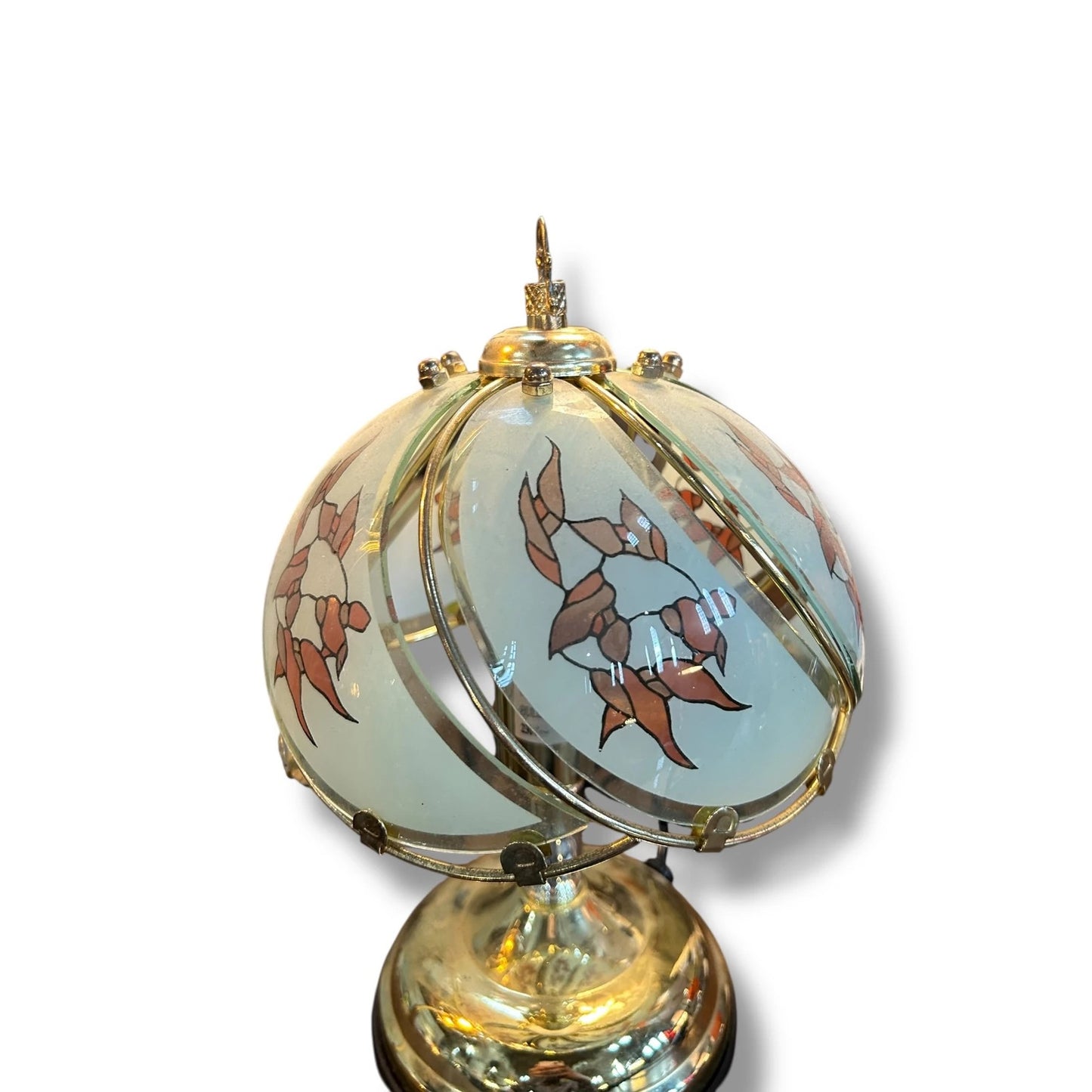 Mid Century Modern Brass Kipfold Limited Tiffany style Glass Shade Lamp