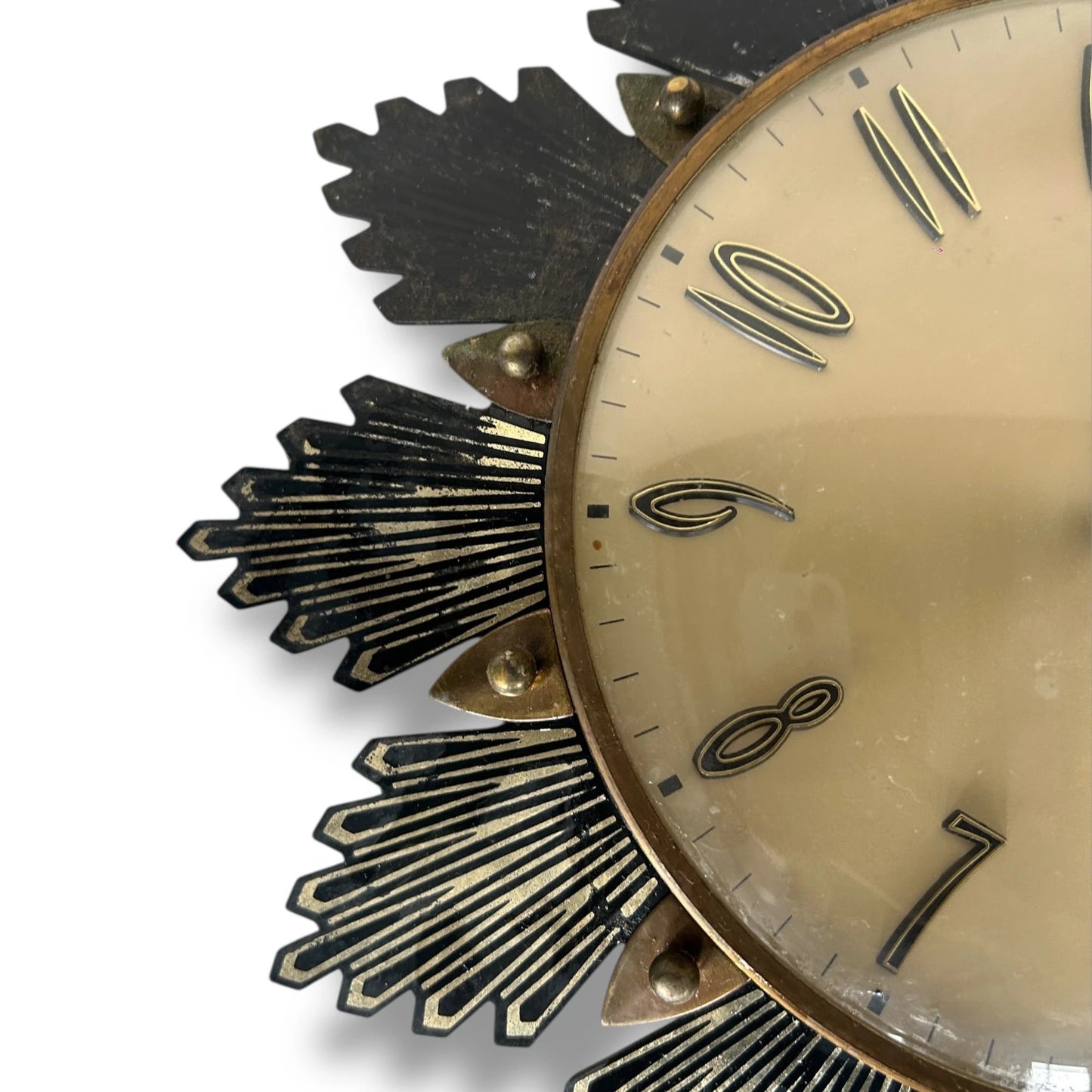 Mid Century Modern Brass Sunburst Metamec Wall Clock