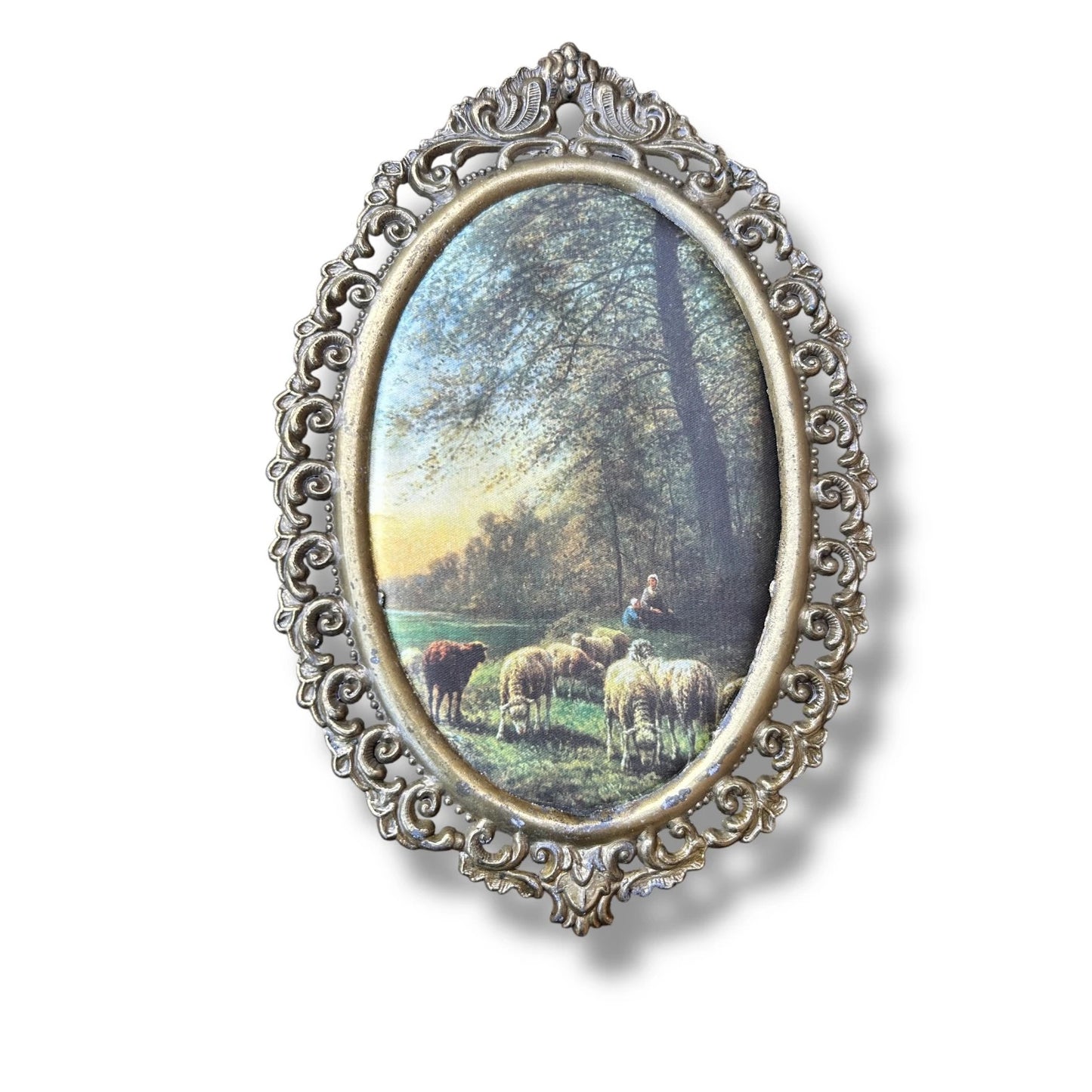Vintage 1970s Victorian Silk Art Trio in Rococo Gilt Frames | Set of 3 Ornate Silk Textiles