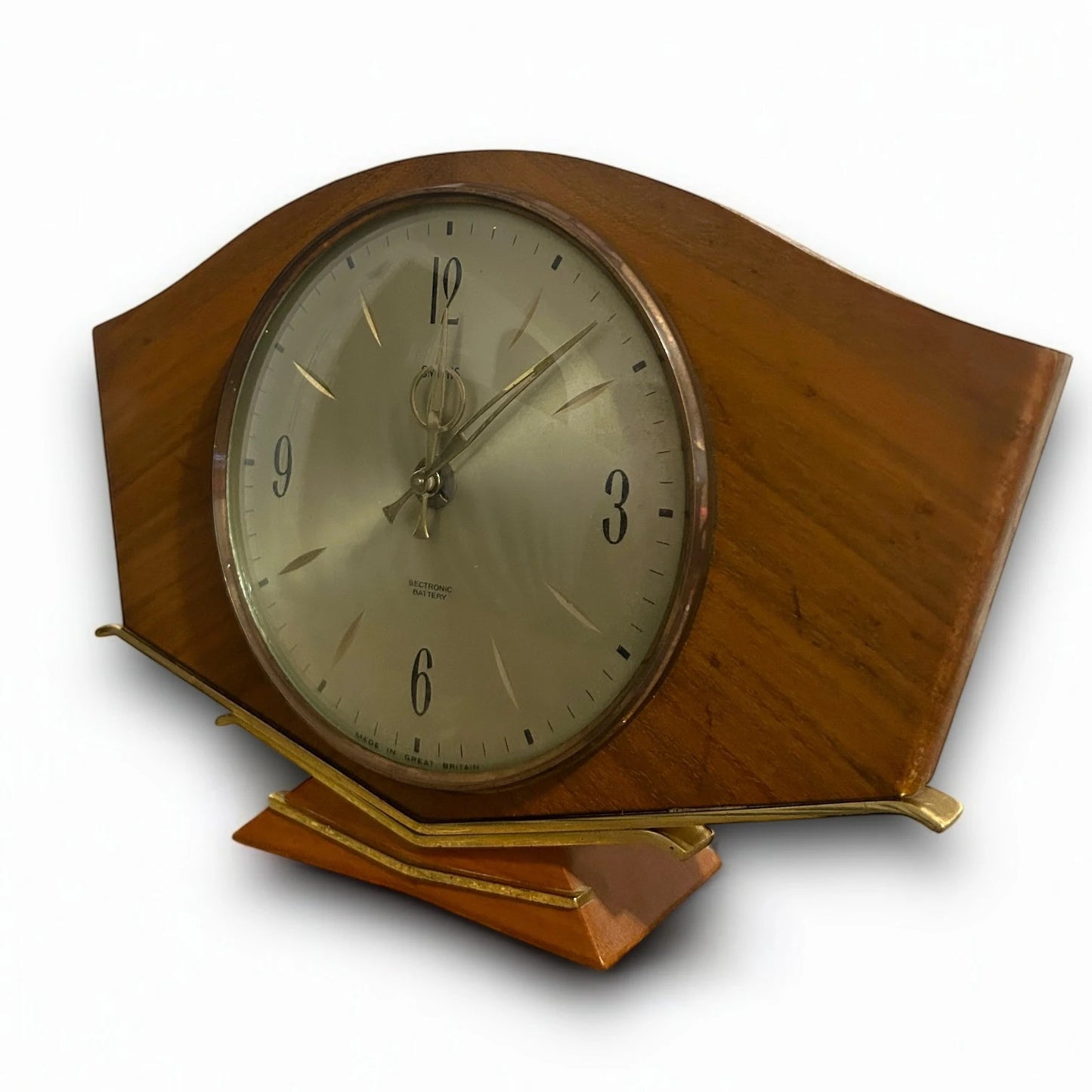Mid Century Teak and Brass Smiths Table Clock