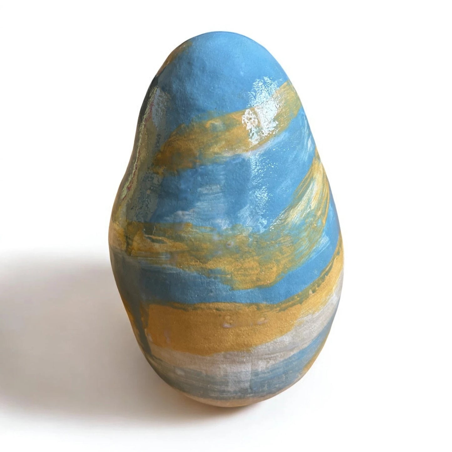 Averil Ainley Studio Pottery | Blue & Ochre Abstract Glaze | Sculptural Decor Piece