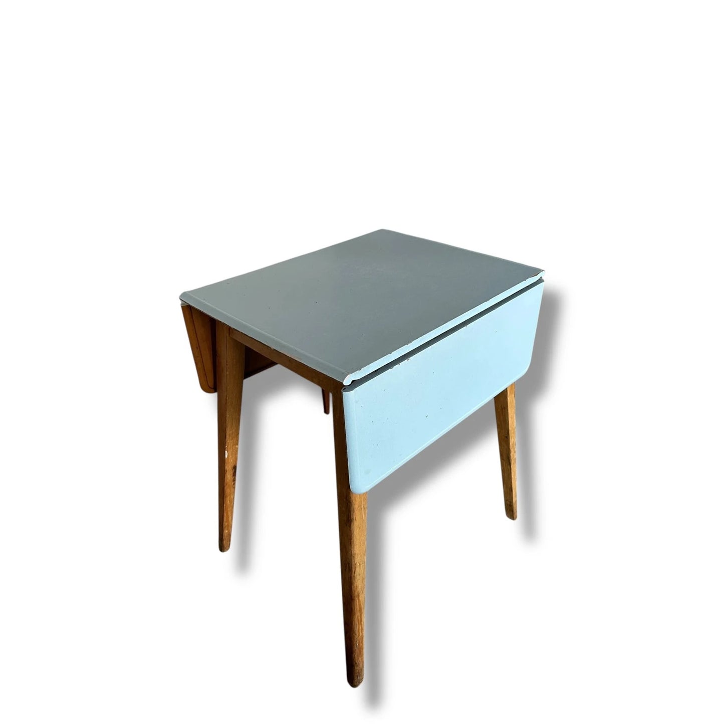 Mid Century Modern Blue Formica Dining Table and White Stools Dining Set