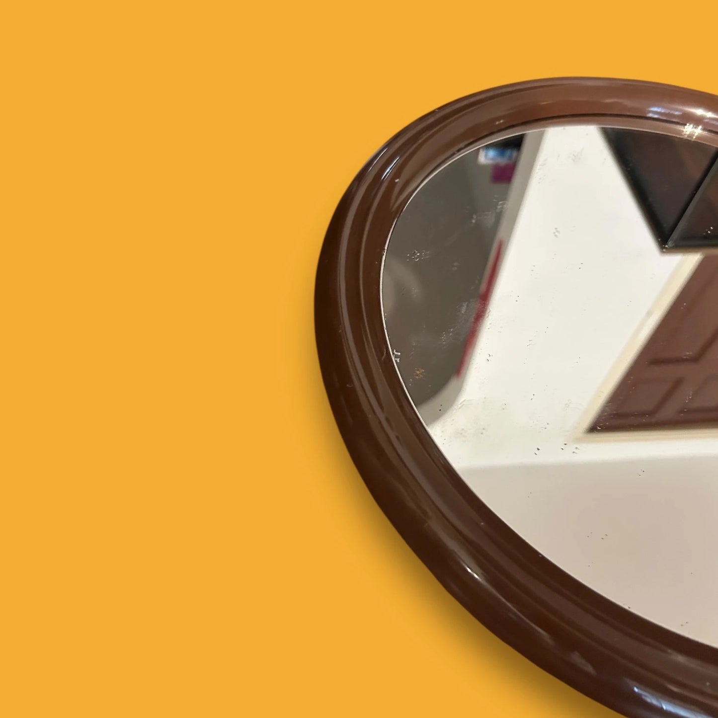 Mid Century Chocolate Brown Round Mirror