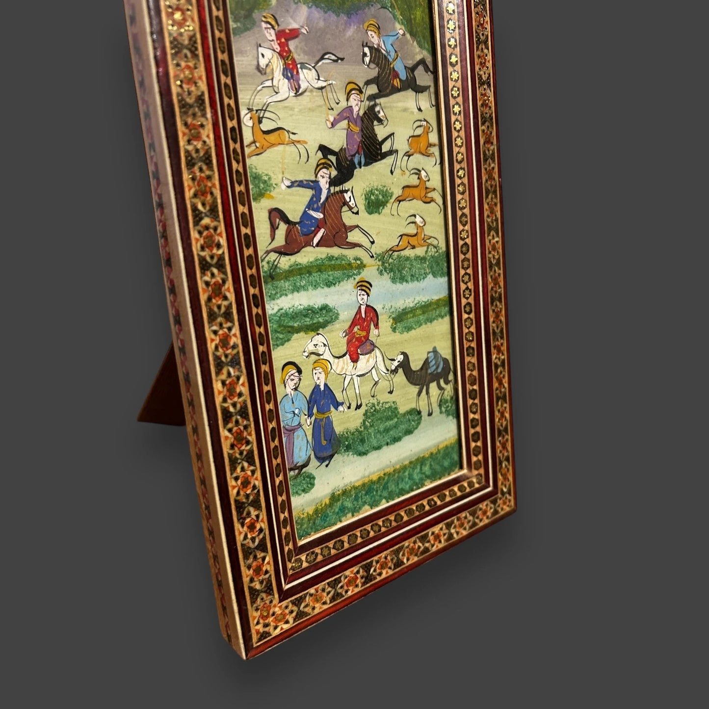 Vintage 1960s Persian Khatam Watercolour Framed Painting