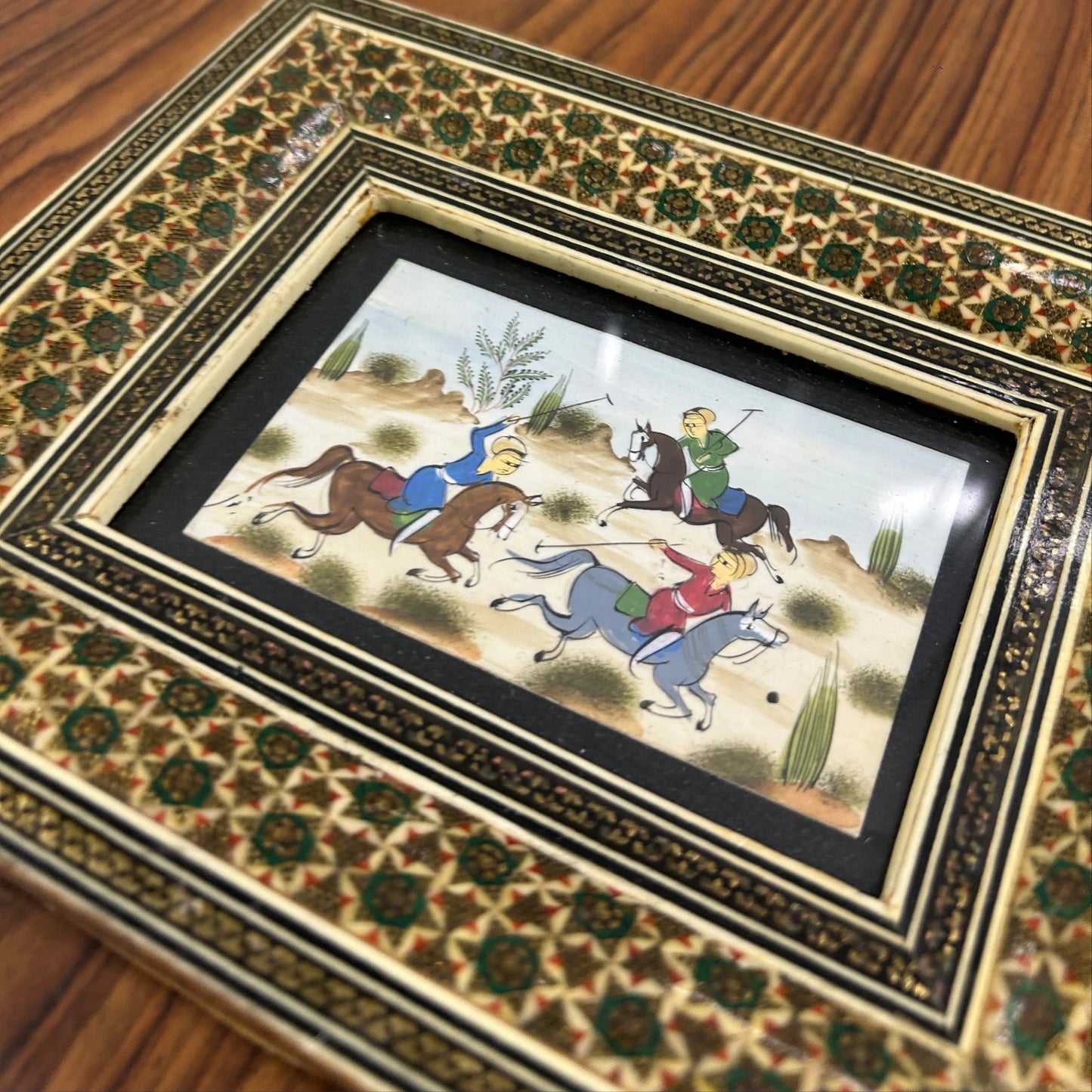 Mid Century Persian Khatam Mosaic Watercolour Painting