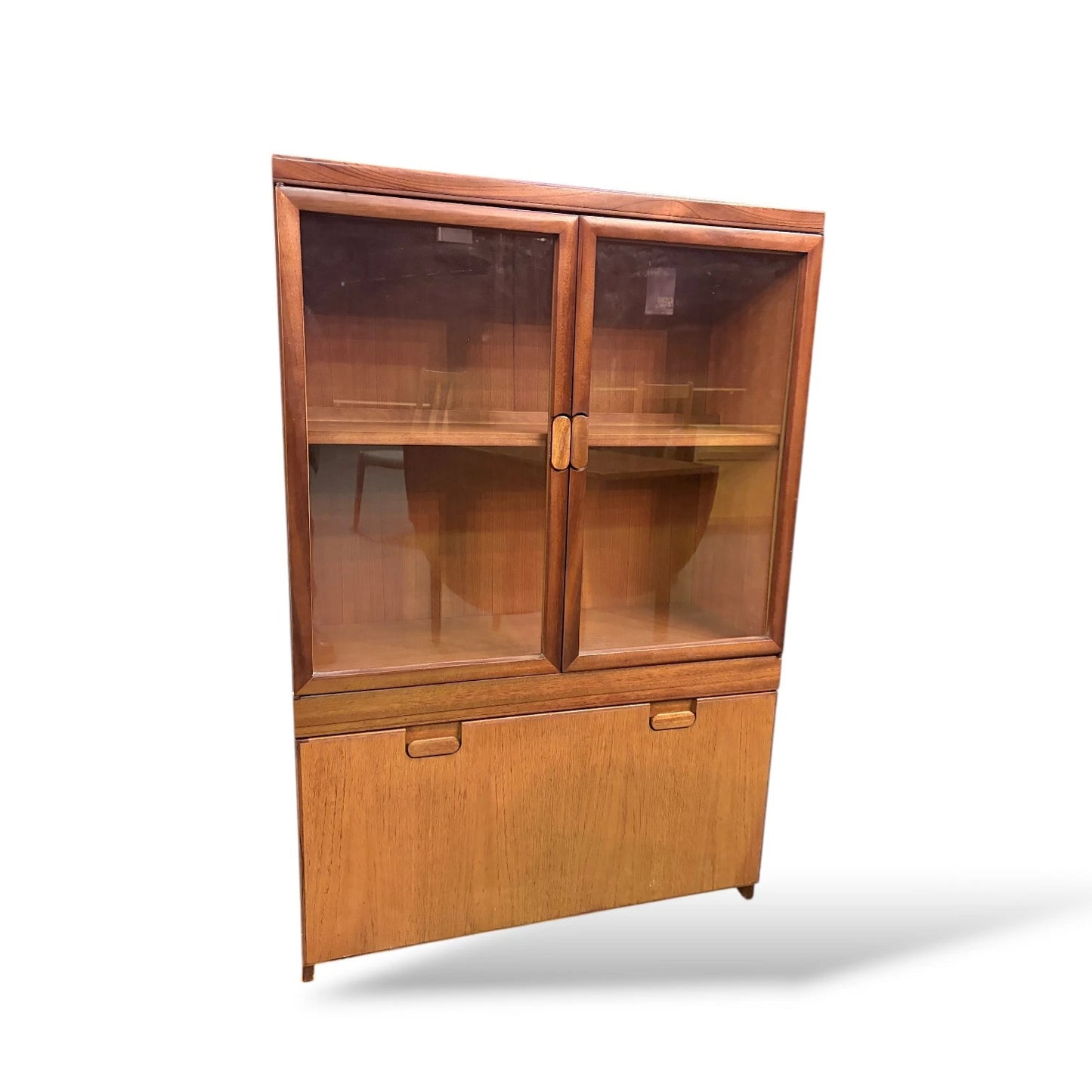 Mid Century Teak Display Cabinet | Danish Style Drinks Bureau with Glass Sliding Doors