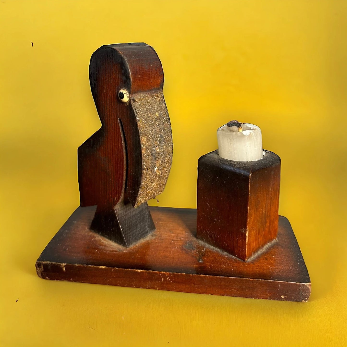 Mid Century Wood Pelican Candle Holder