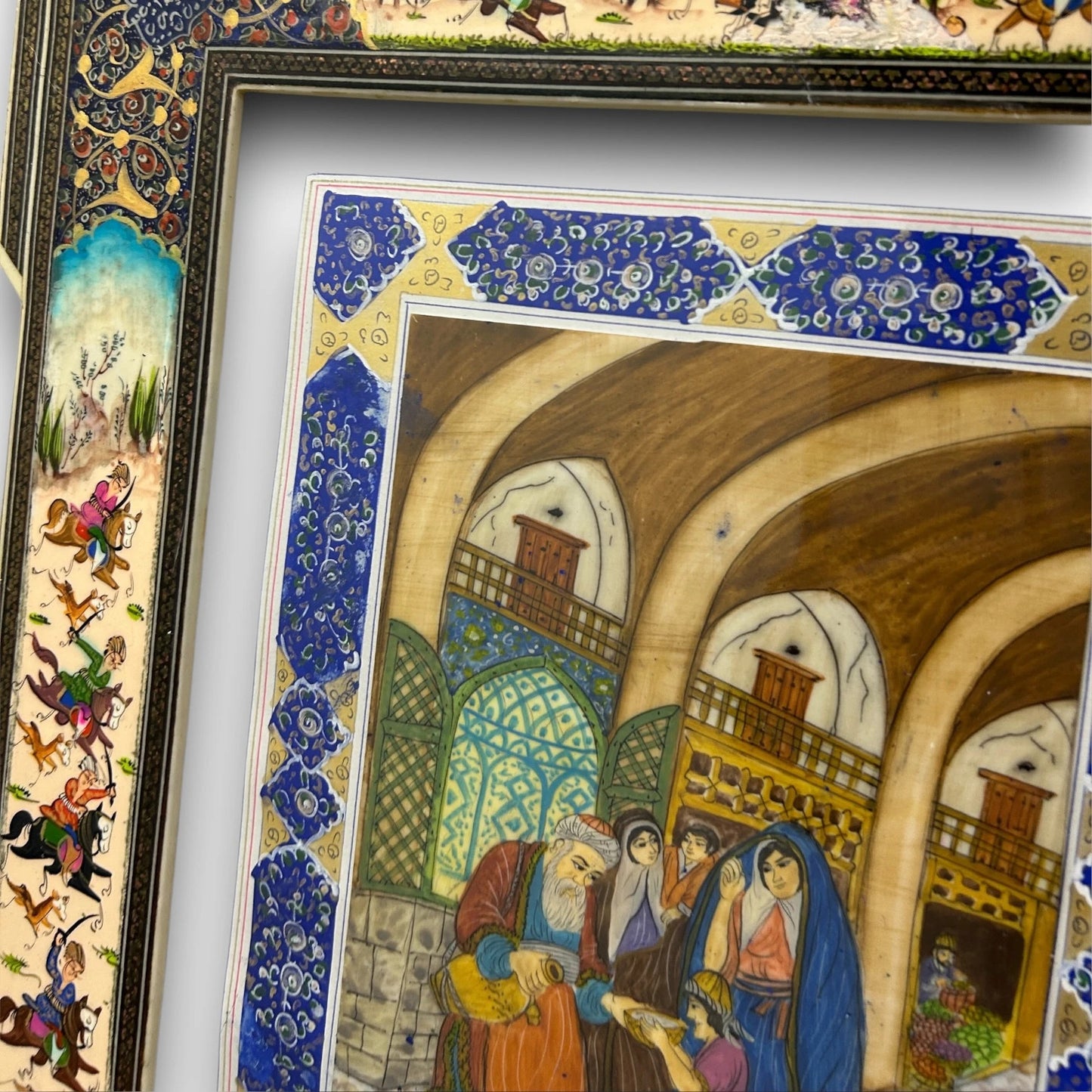 Vintage 1950s Persian Khatam Mosaic Watercolour Painting