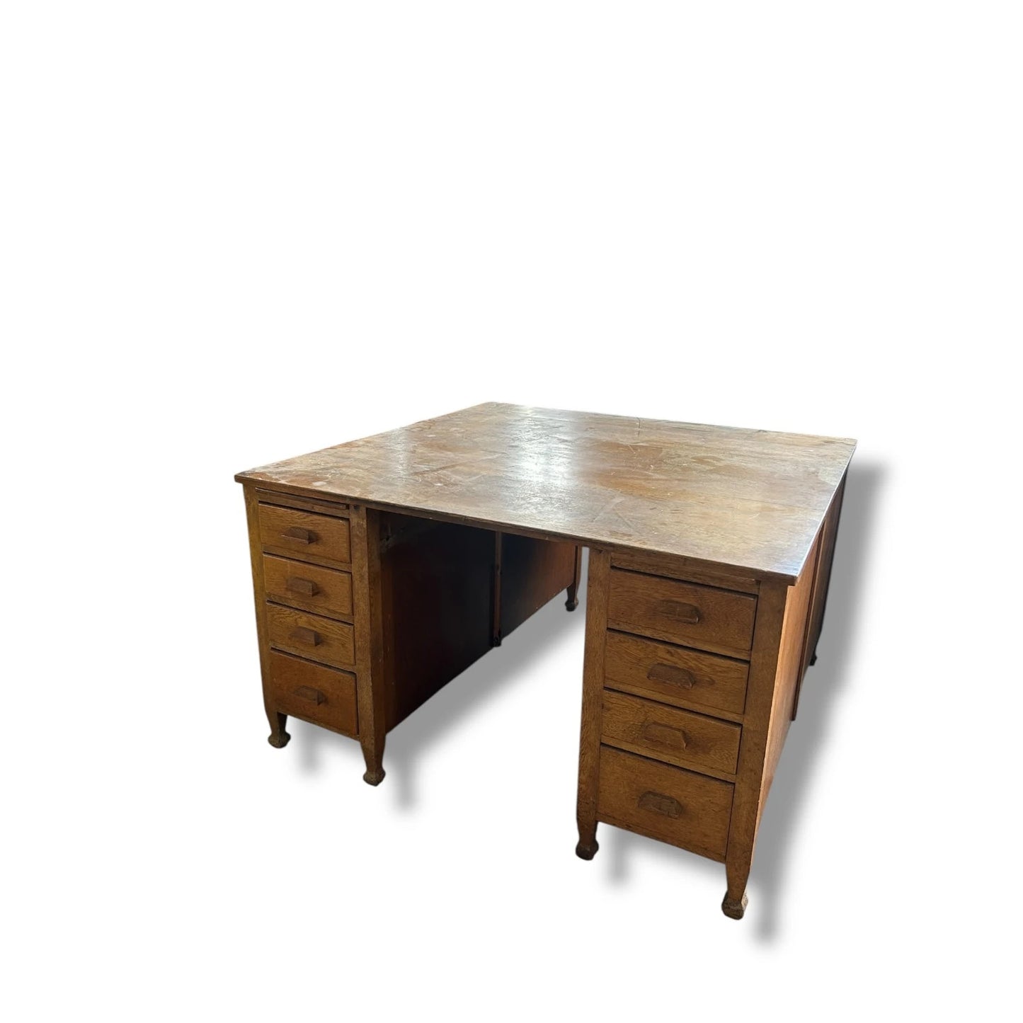 Antique Large Oak Minister Twin Pedestal Desk