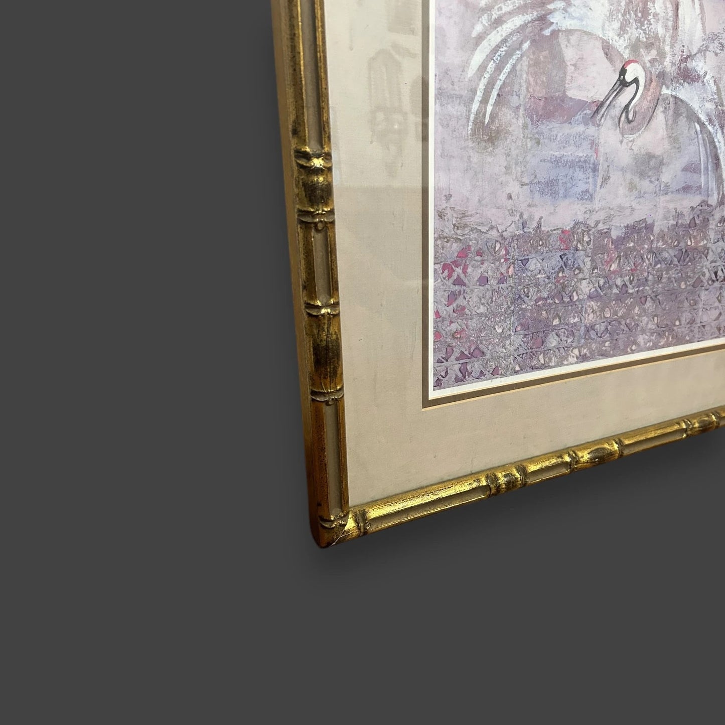 Vintage 1970s Chinese Crane Bamboo Picture Frame