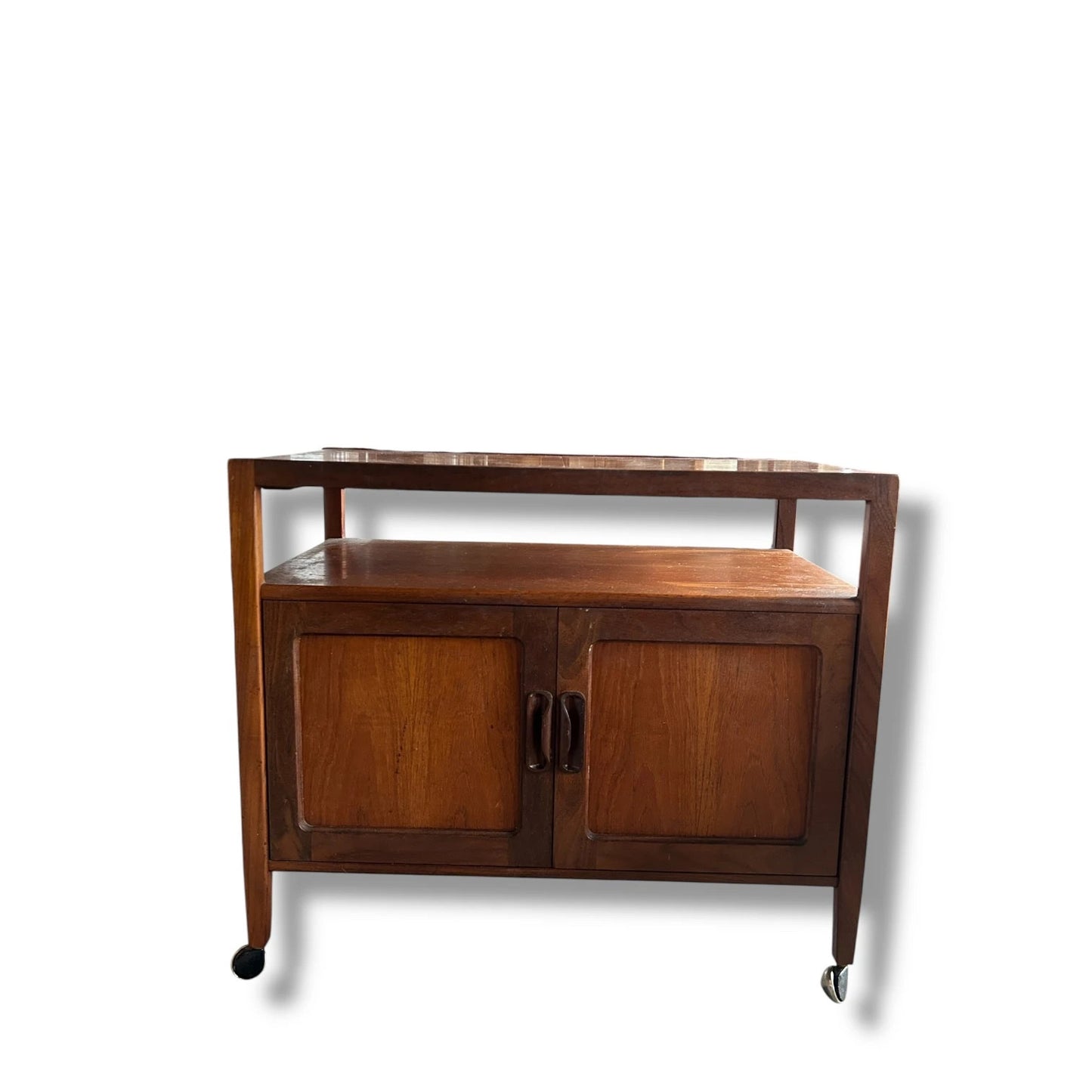 Mid Century G Plan Drinks Cabinet Trolley – Vintage Bar Cart with Black Sliding Top