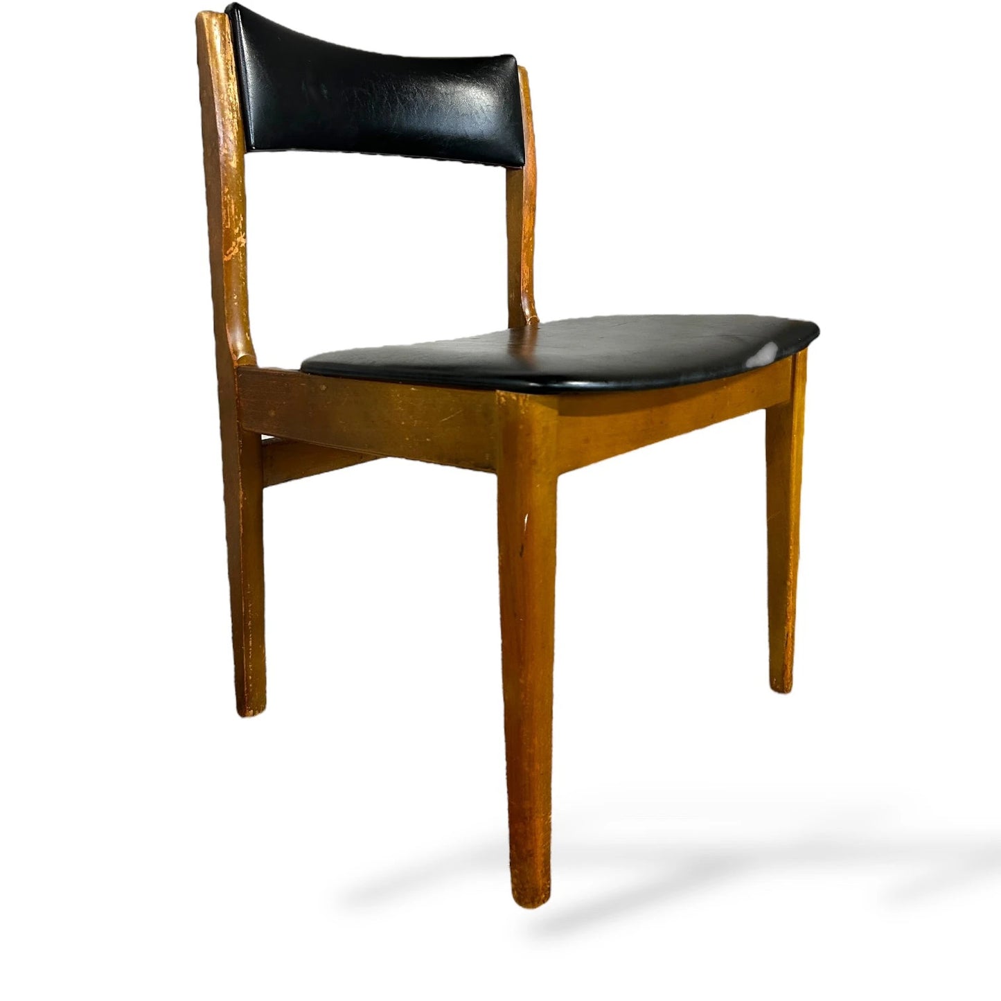 Mid Century Teak Dining Chairs – Set of 2 Vintage Black Vinyl Chairs