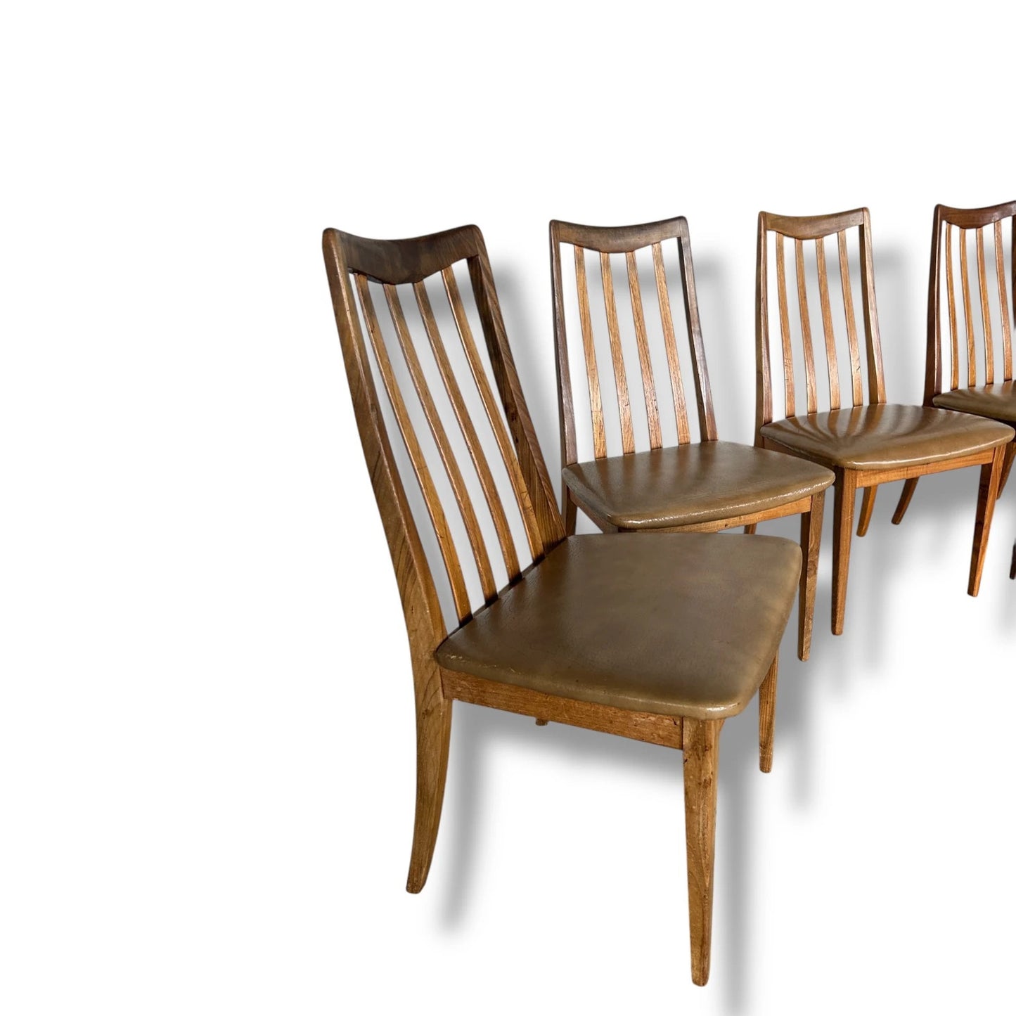 Vintage Mid-Century Modern G Plan Teak Dining Chairs – Set of 6, Yellow Vinyl Upholstery