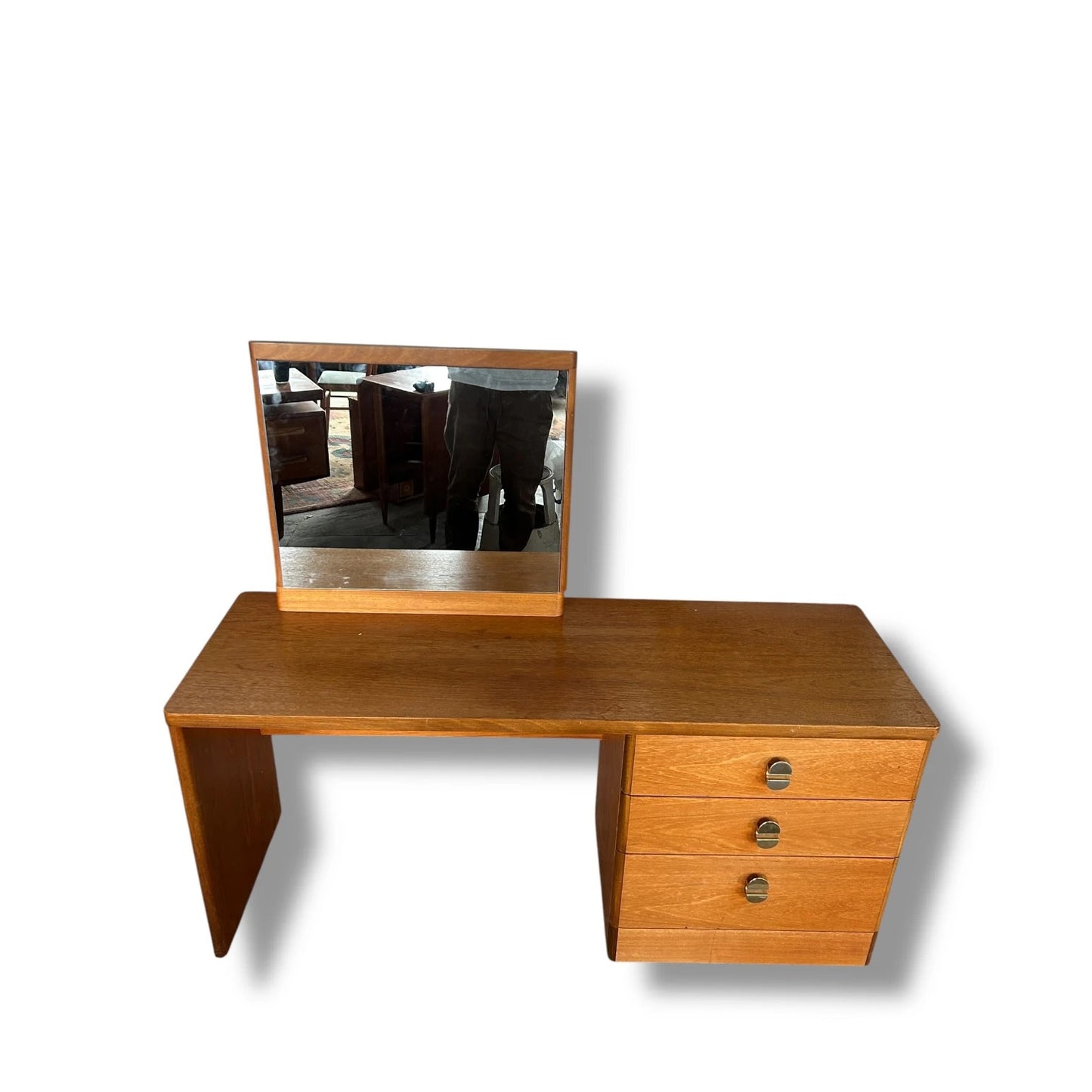 Vintage Stag Dressing Table with Mirror | Mid Century Modern Desk with Drawers