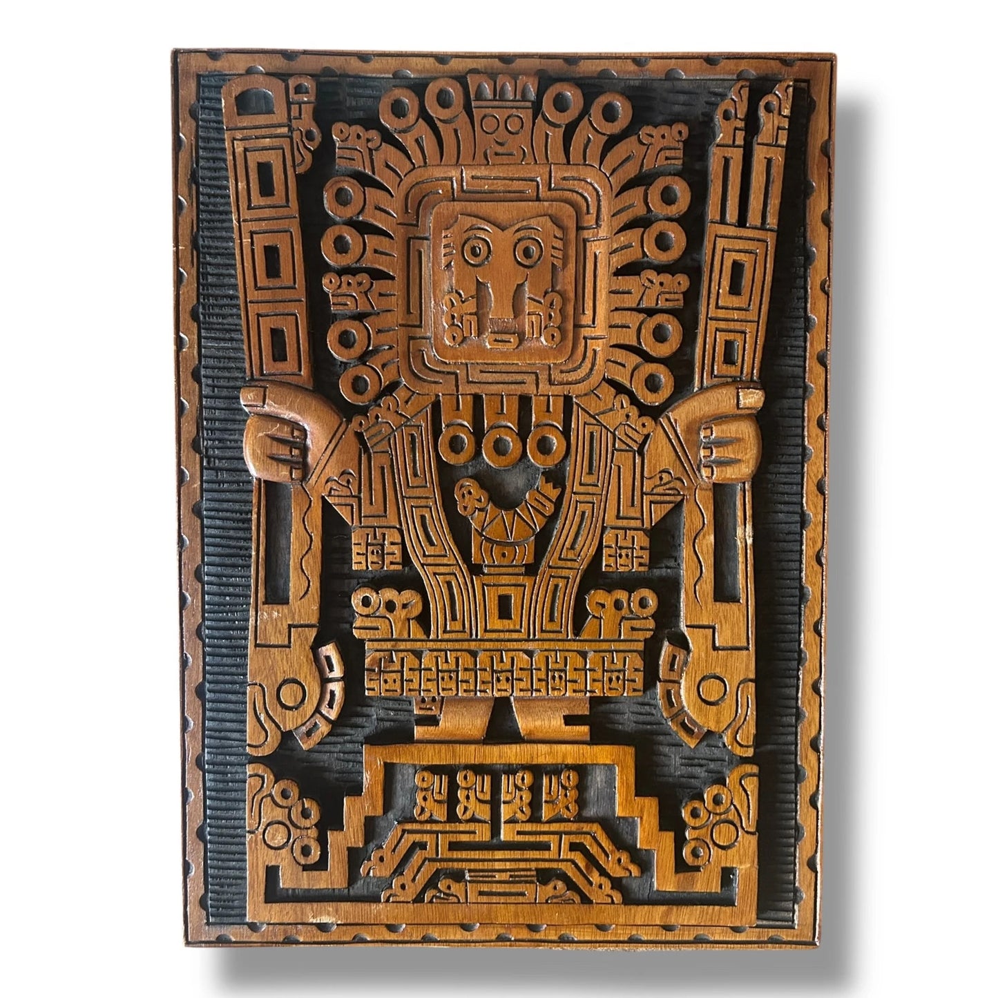 Mid Century Carved Wood Viracocha Incan Sculpture Wall Art Decor