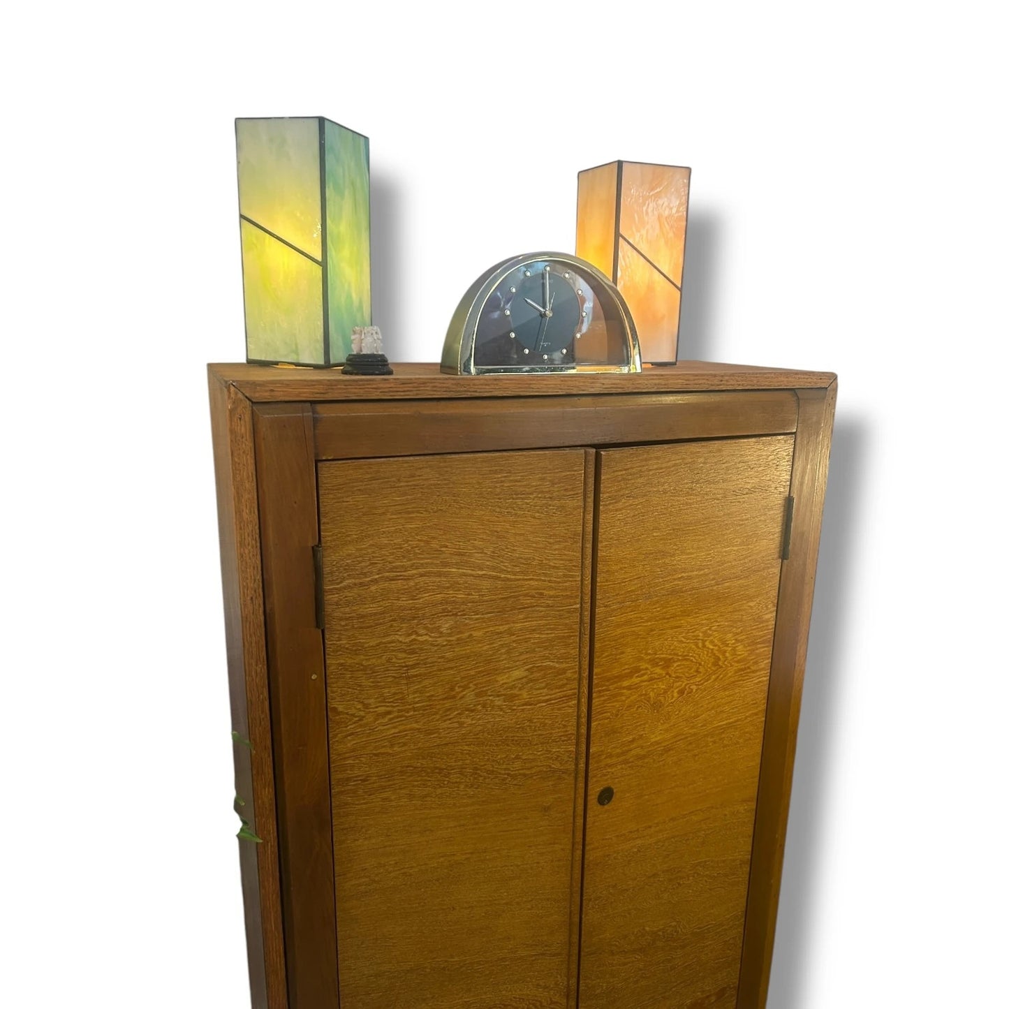 Mid Century Oak & Walnut Storage Cabinet – Vintage Cupboard with Shelves | Compact Side Unit