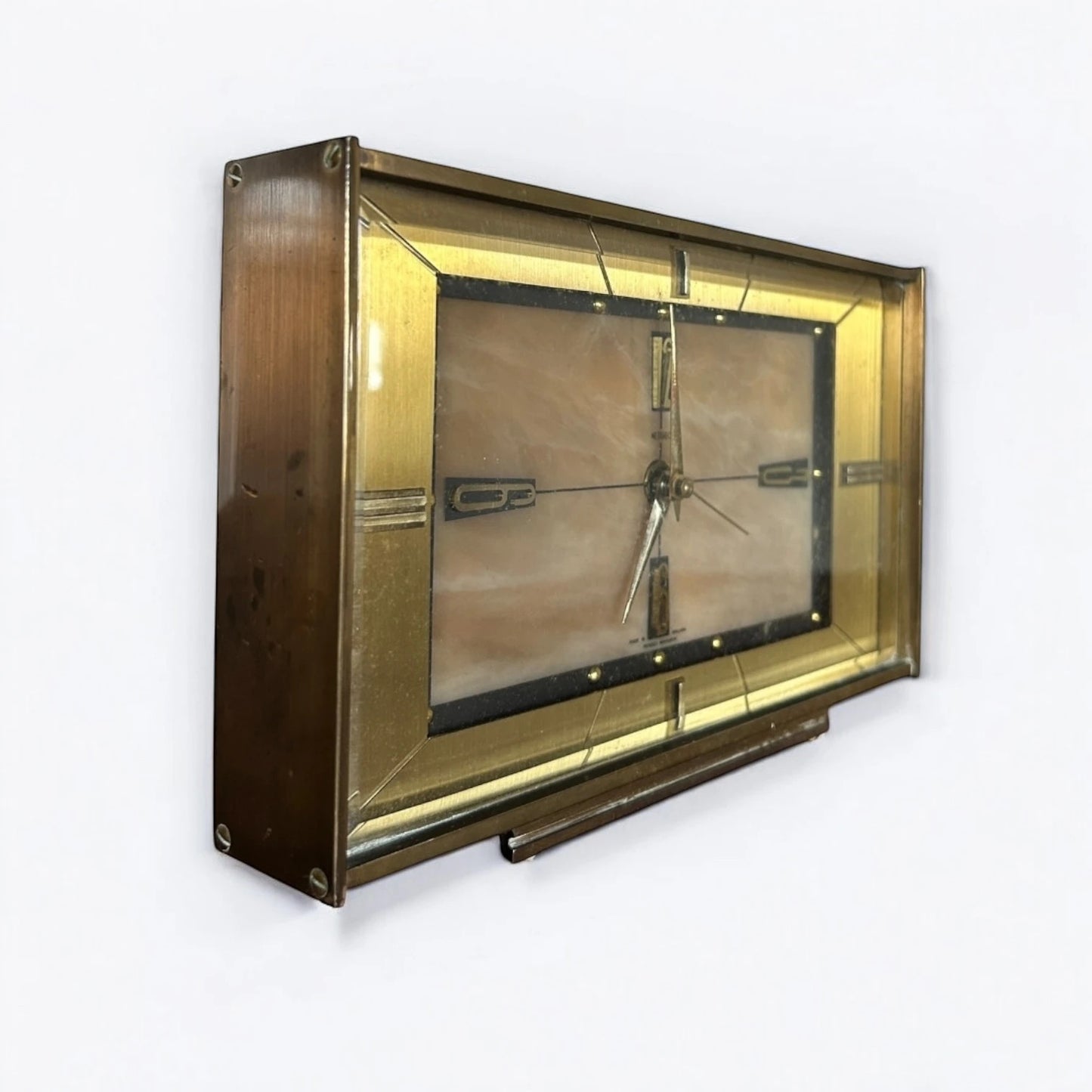 Mid Century Modern Metamec Brass and Lucite Marble Table Clock