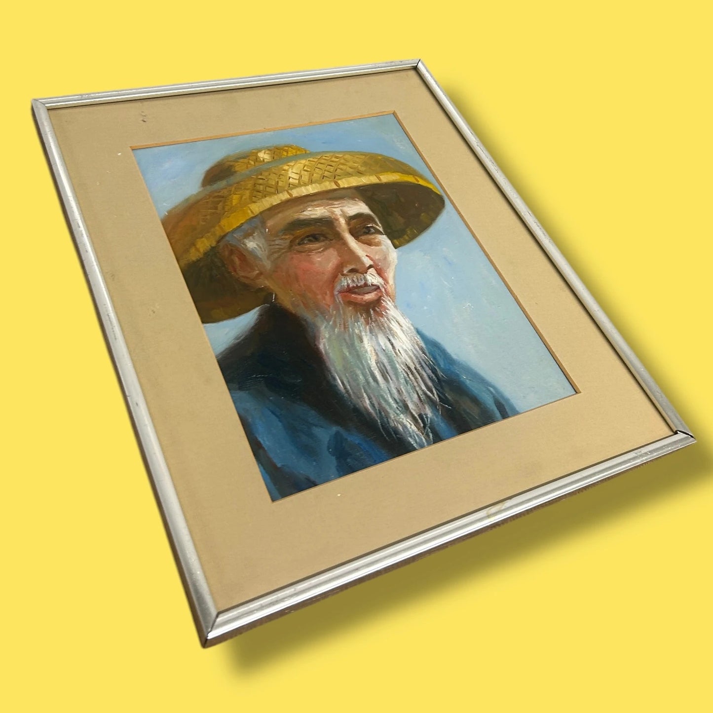 Vintage Chinese Old Man Oil Painting