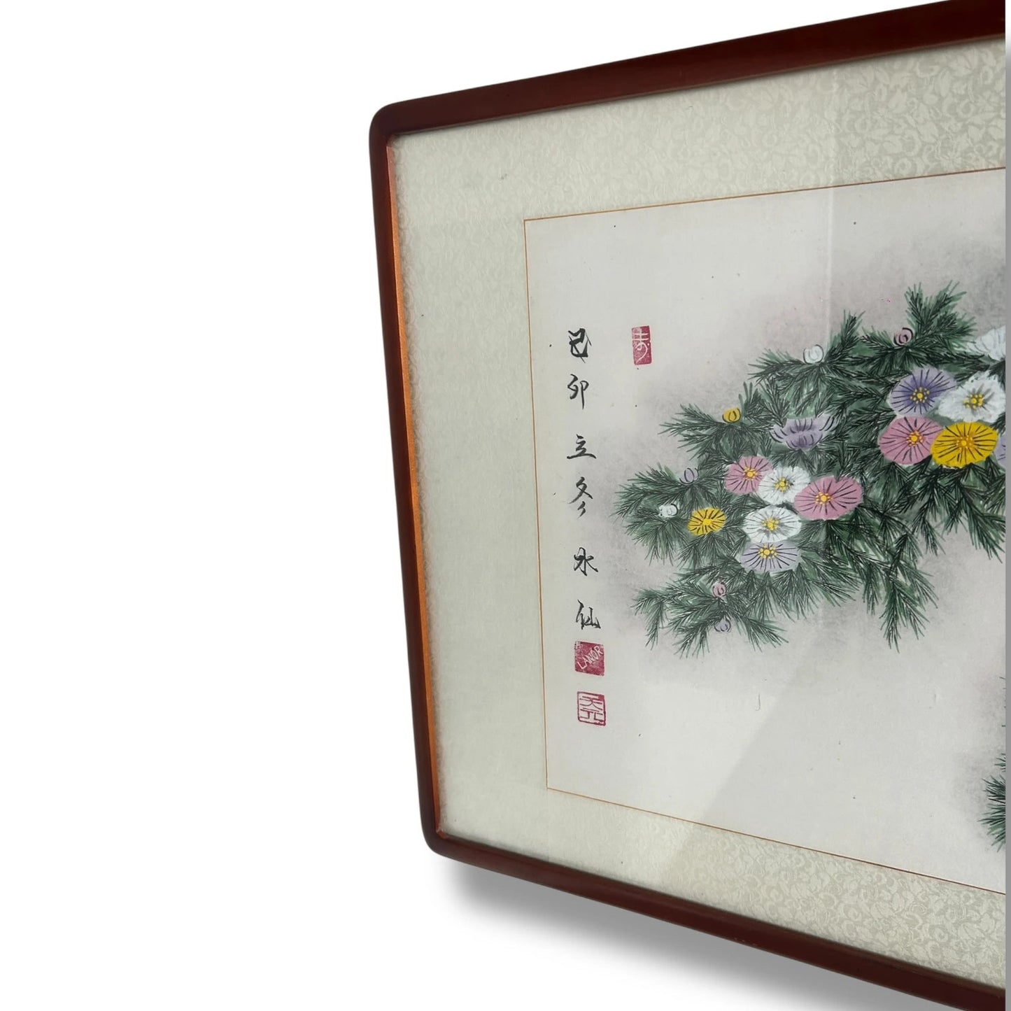 Mid Century Modern Imperial Chinese Floral Silk Painting