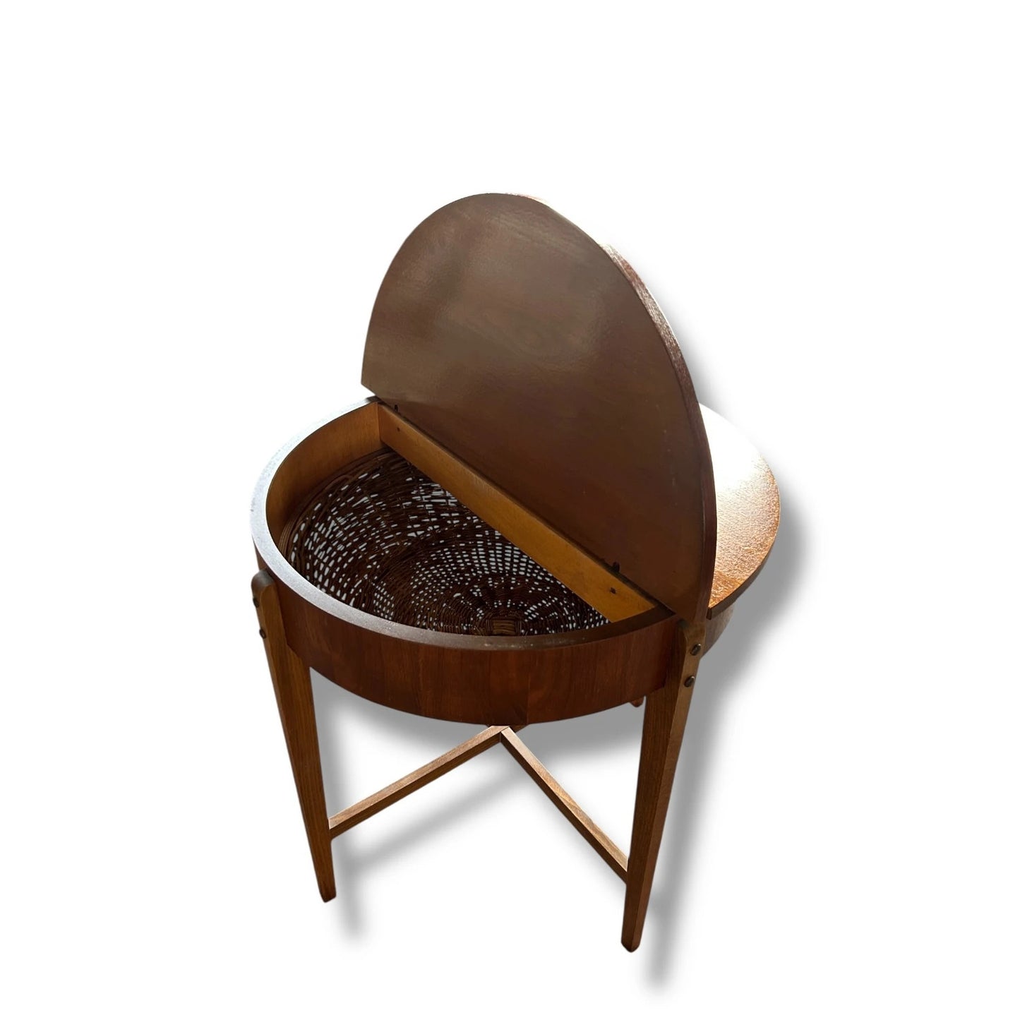 Mid Century Modern Danish Teak Wood Folding Sewing Box Table
