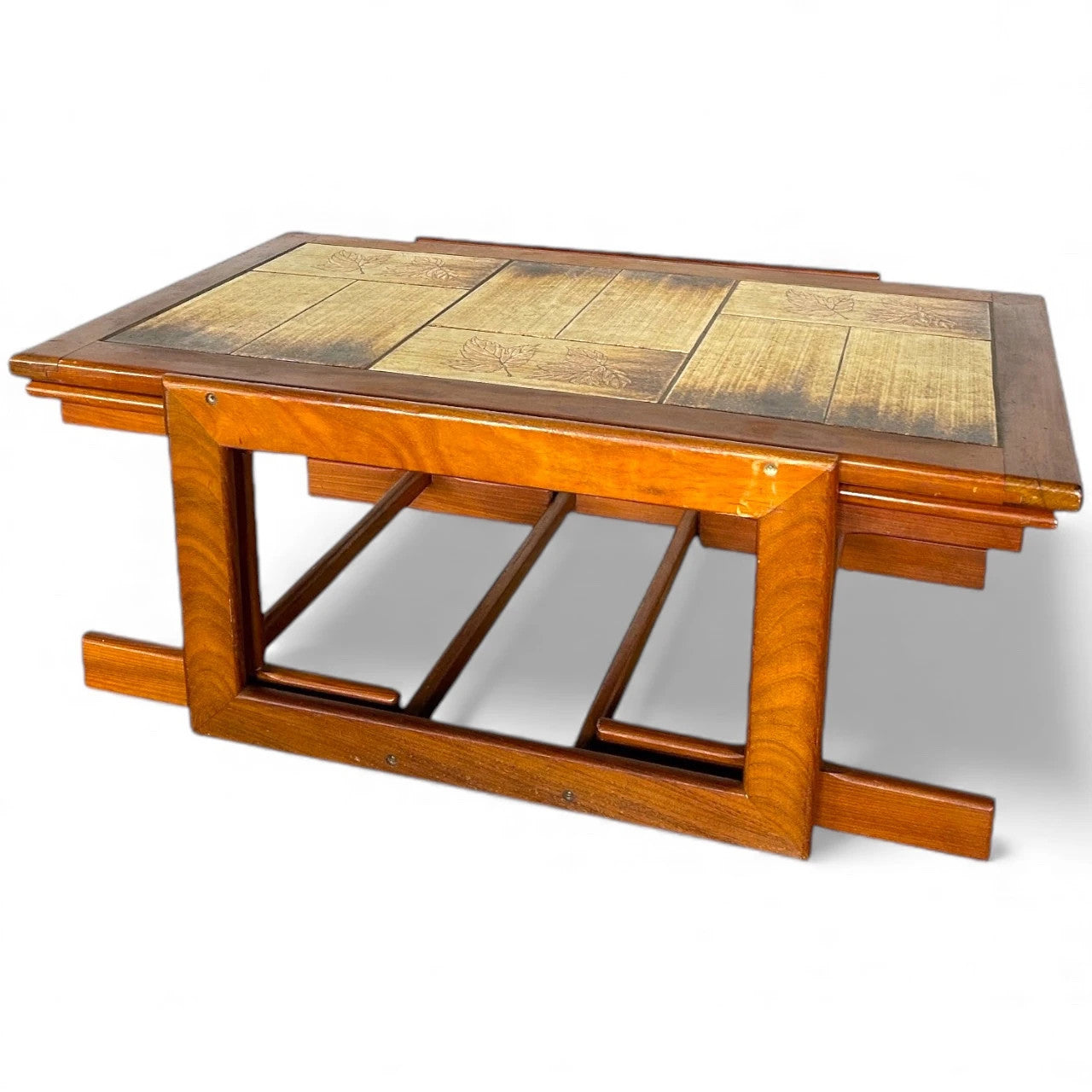 Mid Century Danish Nesting Tables | Teak & Ceramic Tile Coffee Table Set