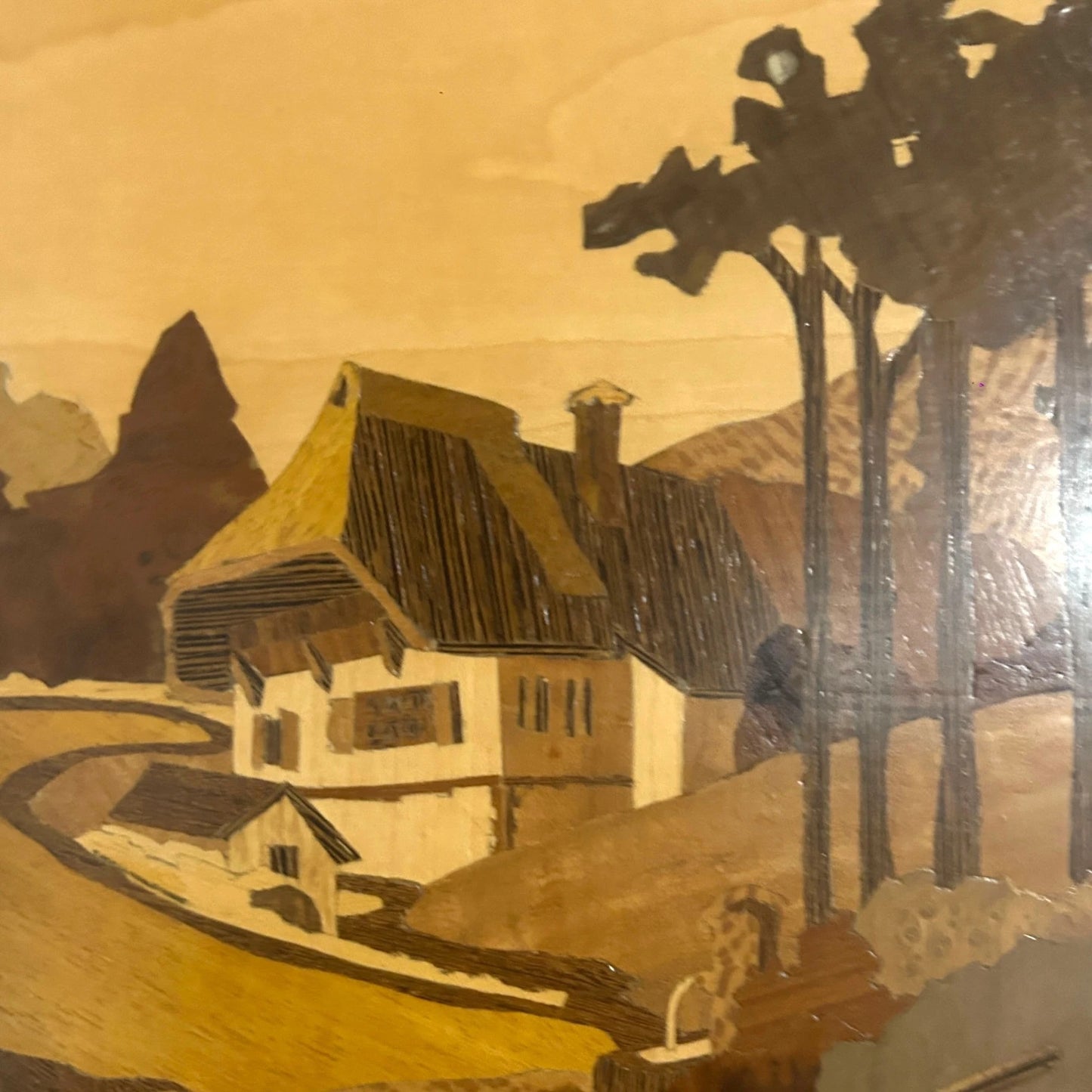 Mid Century Teak Wood Marquetry Picture