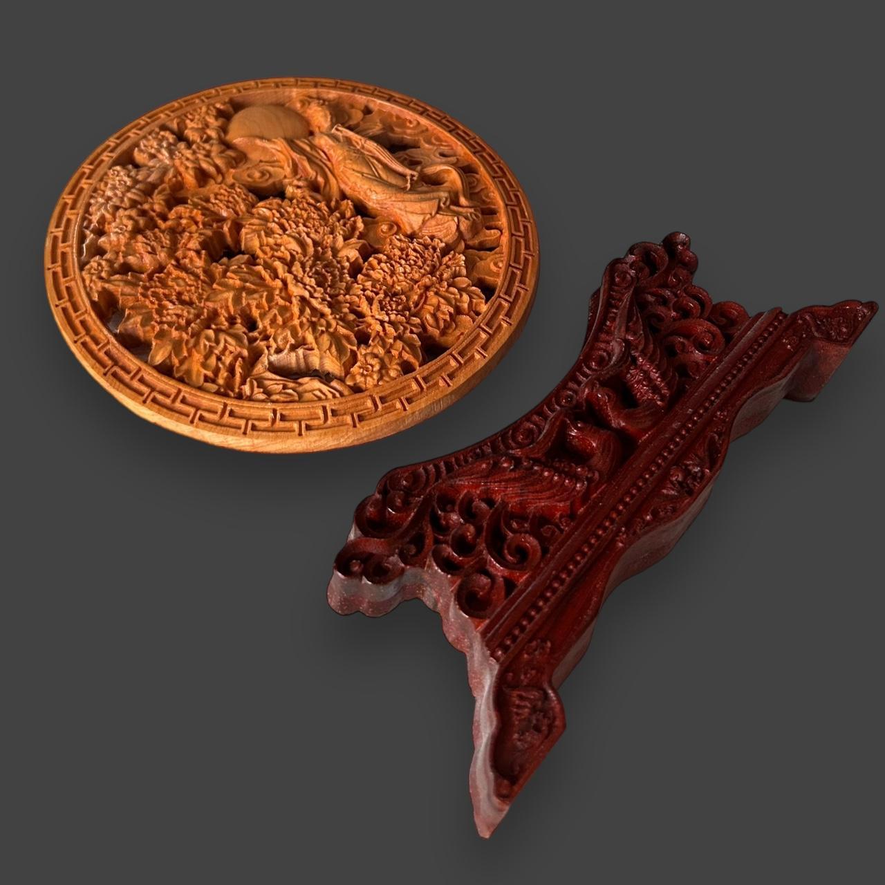 Vintage Chinese Wood Carved Folding Screen