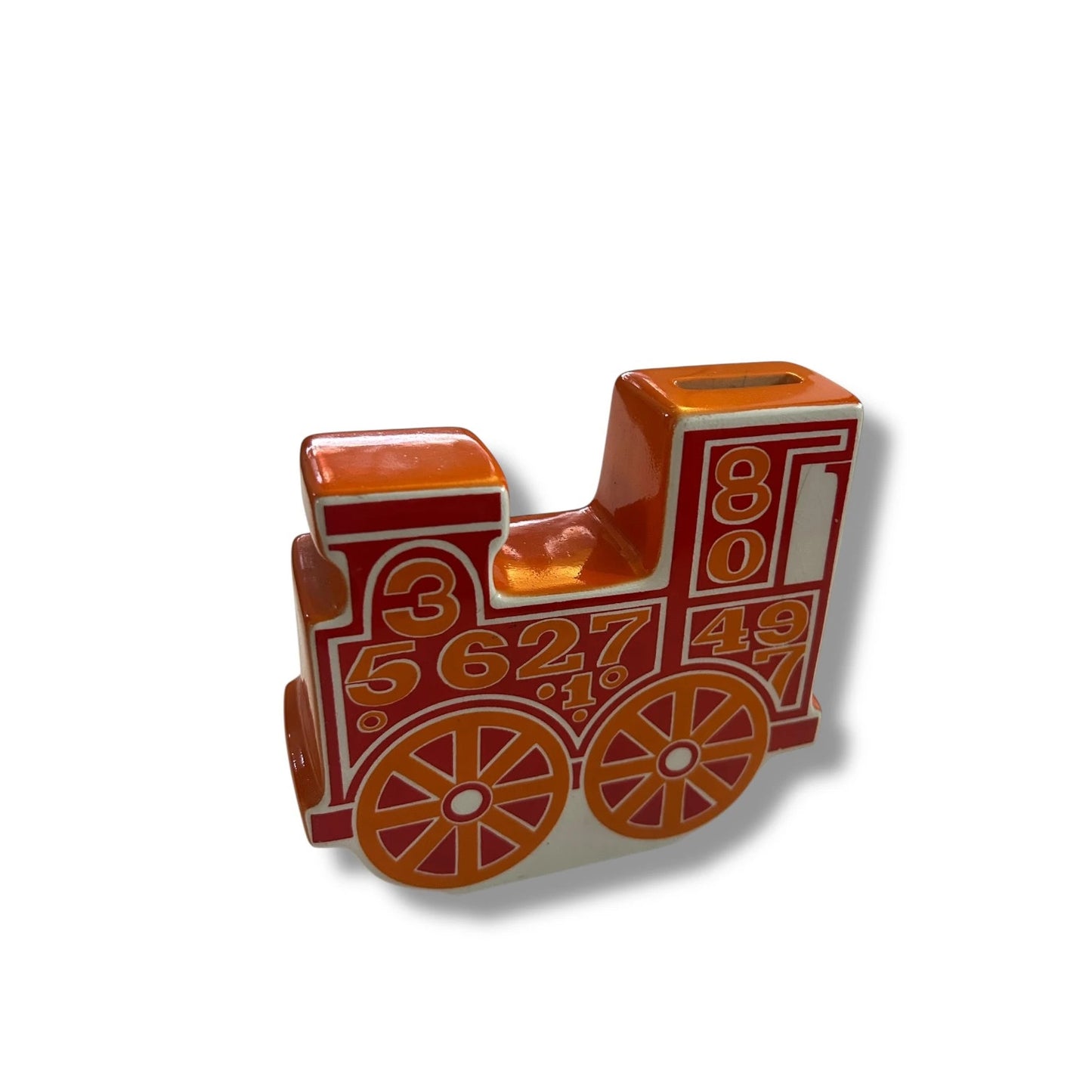 Vintage 1960s Carlton Ware Orange Ceramic Train Money Box | Mid Century Piggy Bank