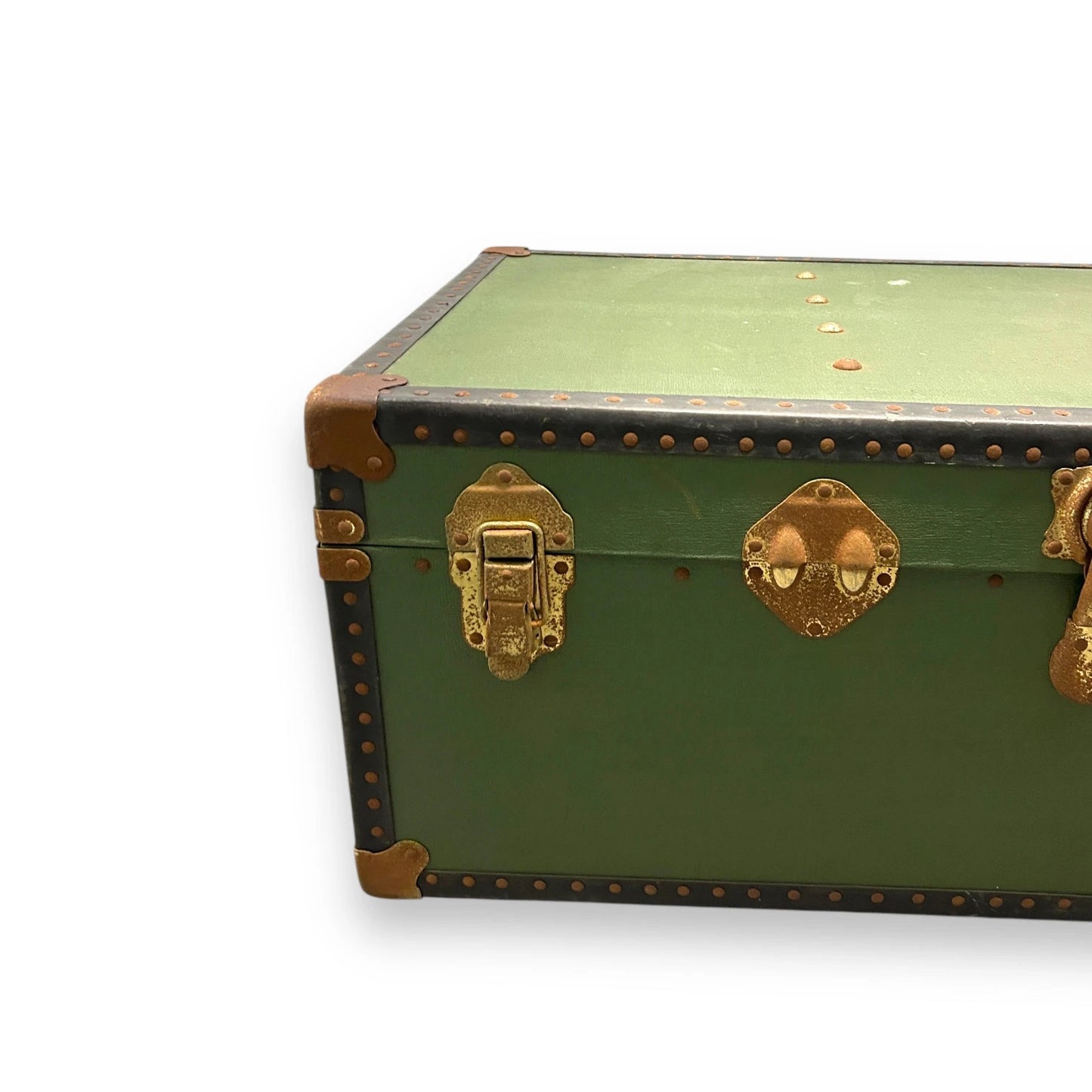 Mid Century green steamer costume trunk chest