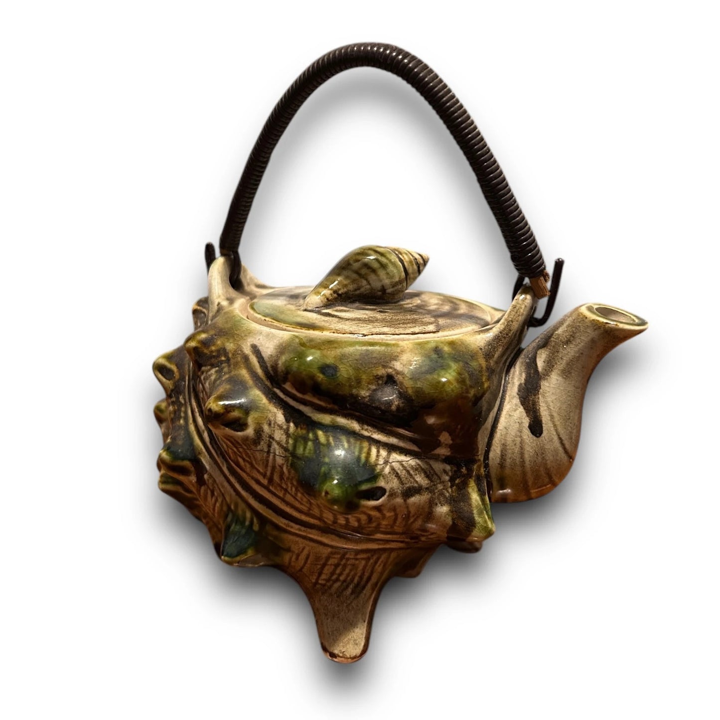 Vintage 1960's Japanese Majolica Conch Shell Novelty Teapot
