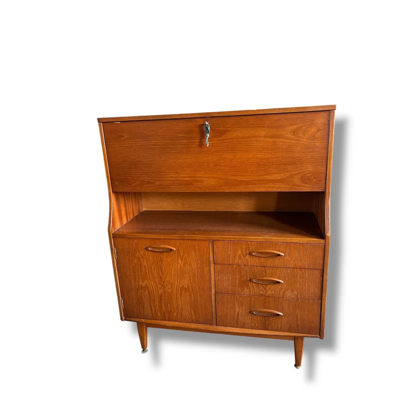 Vintage Mid-Century Jentique Teak Bureau Writing Desk Cabinet