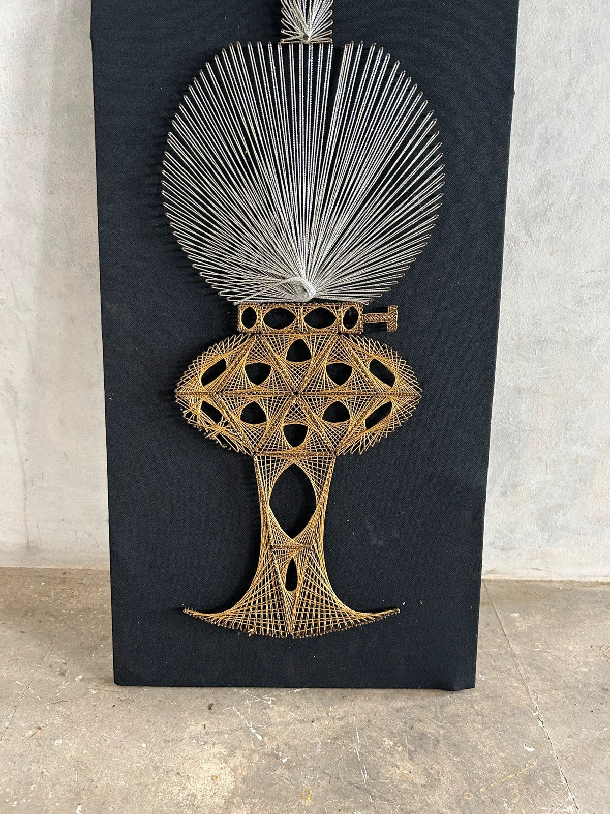 Mid Century Modern Black and Gold Oil Lamp String Artwork