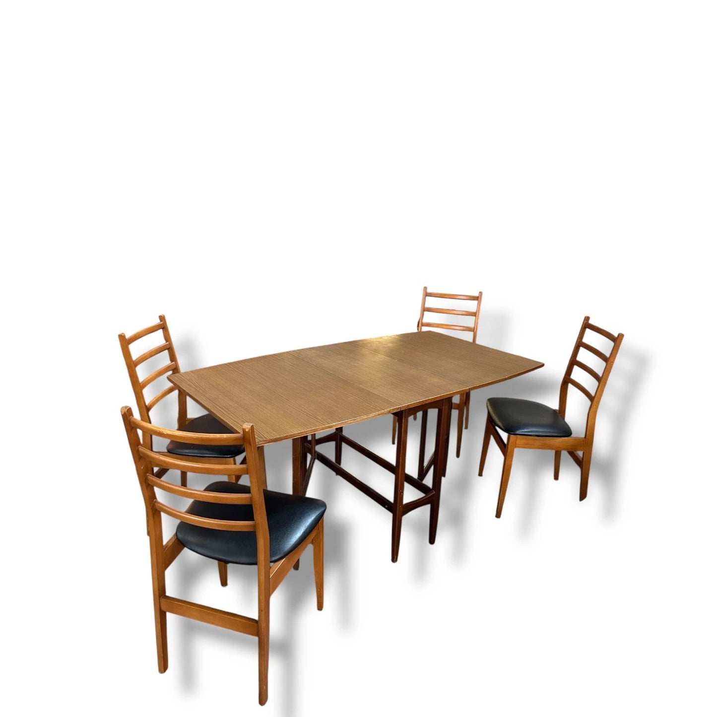 Mid Century Modern Teak Formica Drop Leaf Table and Dining Chairs Set