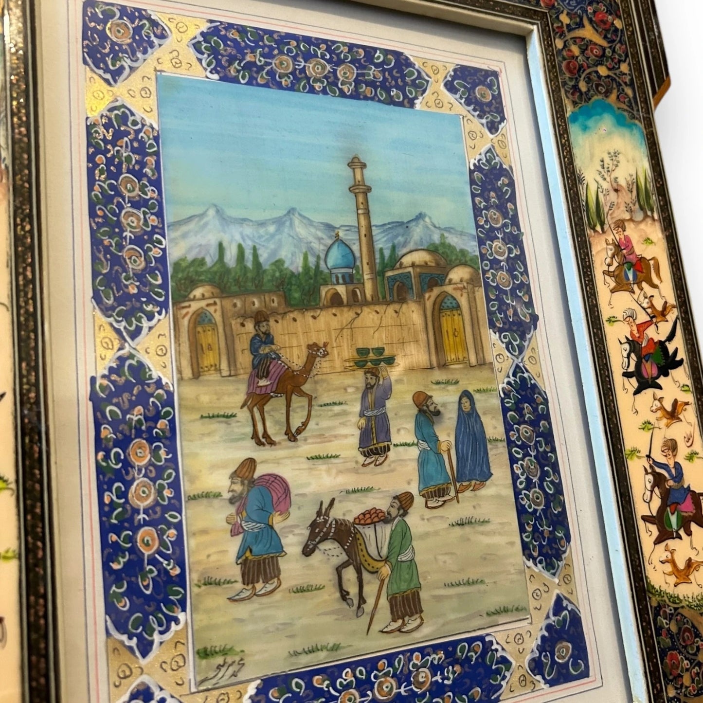 Vintage 1950s Persian Khatam Watercolour Painting