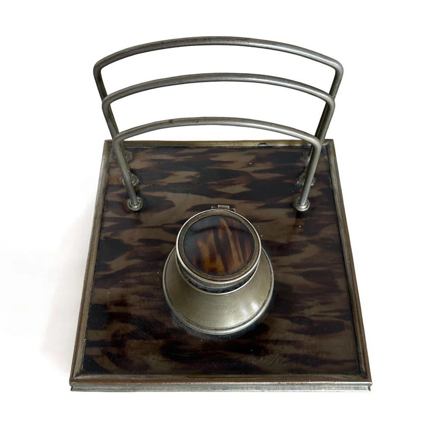 Mid Century Modern Tortoiseshell Inkwell Stand Desktop Letter Organiser