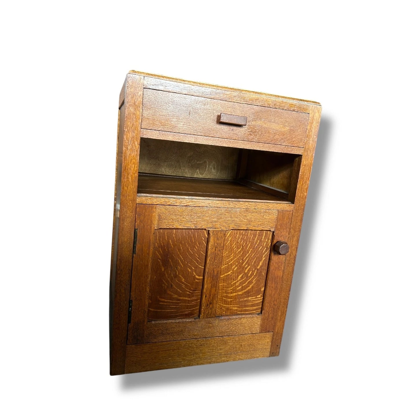 Vintage Oak Bedside Cupboard | Mid Century Nightstand with Drawer & Cabinet