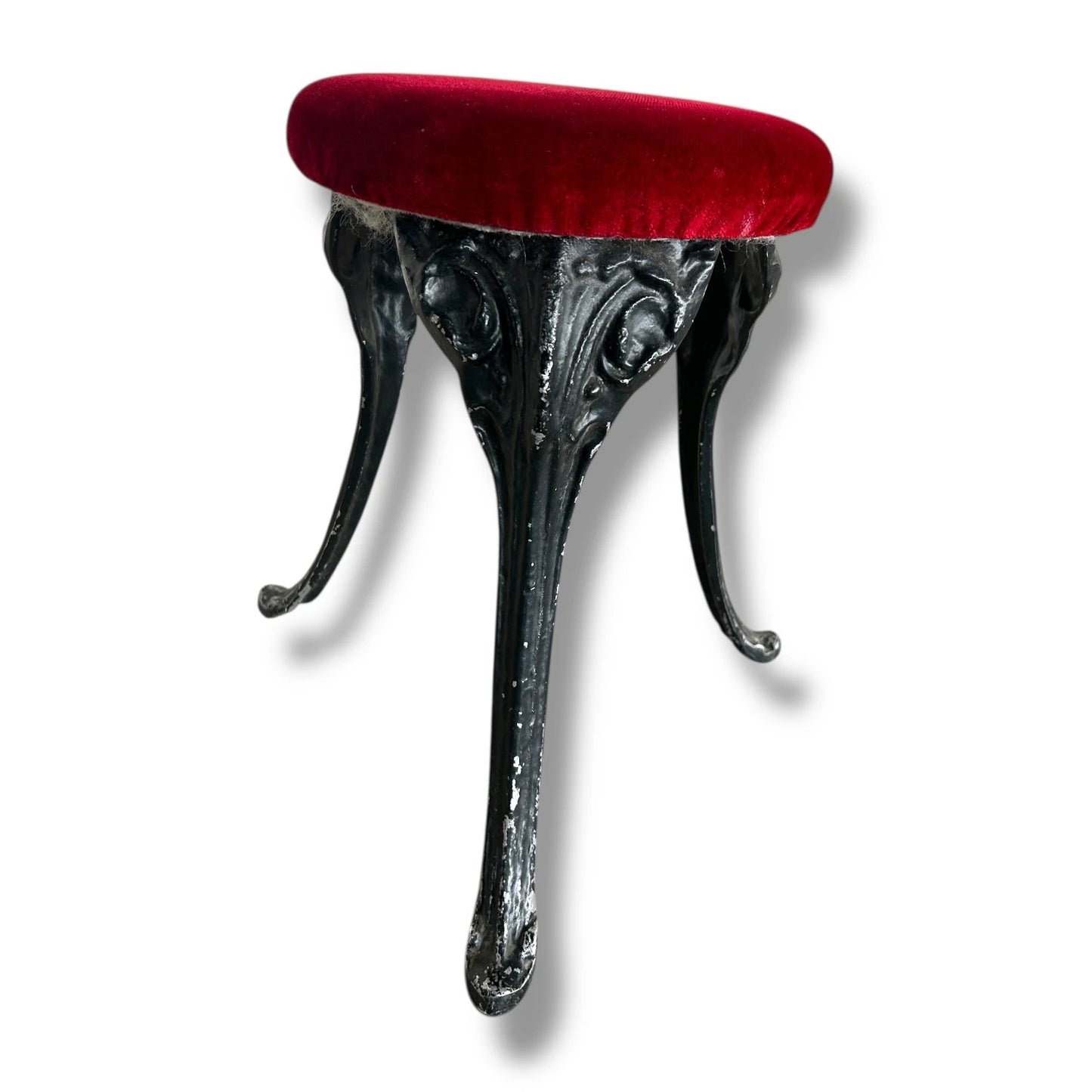 Mid Century Coalbrookdale Cast Iron Red Velvet Low Stool