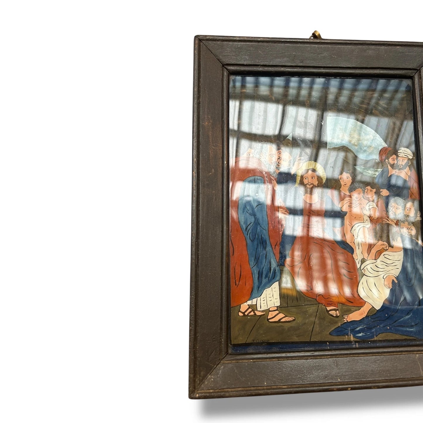 Vintage Reverse Glass Painting of Jesus | Religious Christian Art