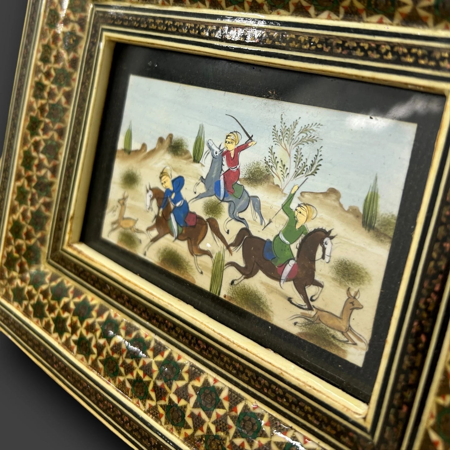 Vintage 1960s Persian Khatam Mosaic Miniature Painting