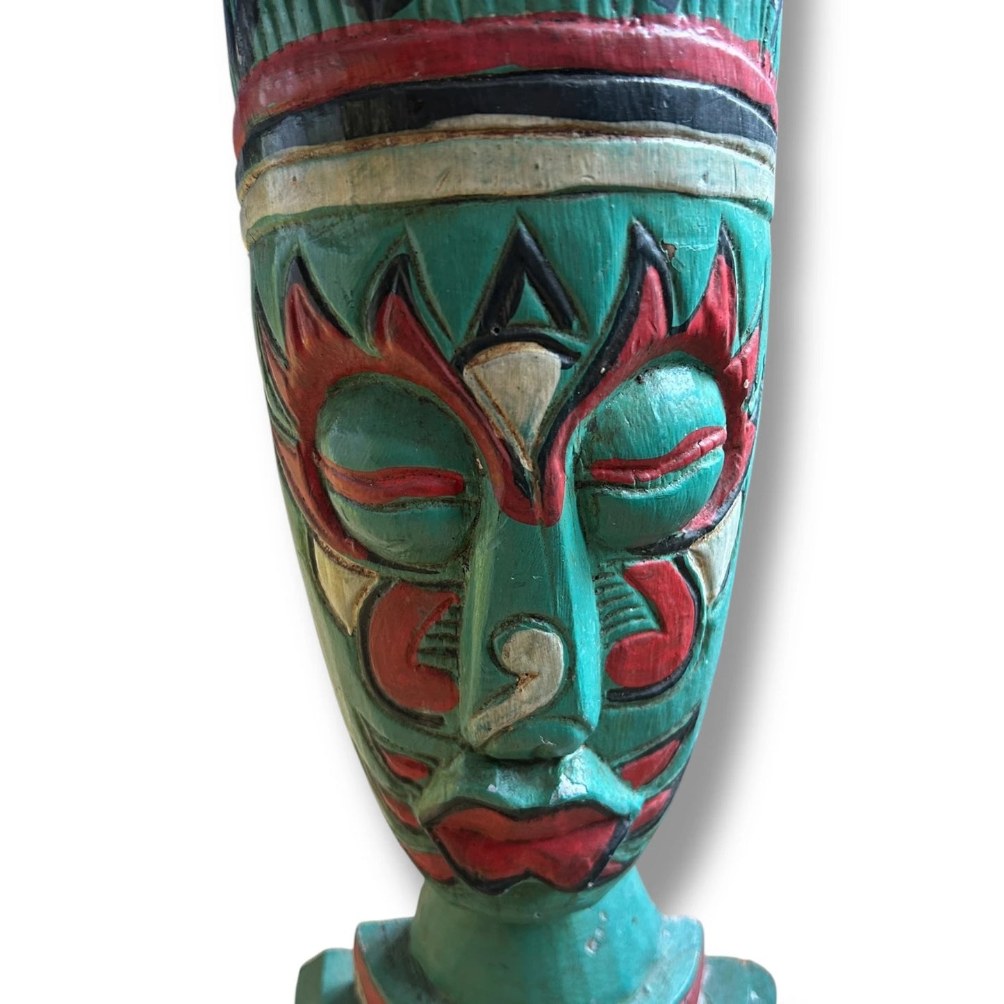 Vintage 1990s Carved Wood Indonesian Tabletop Mask Art Sculpture