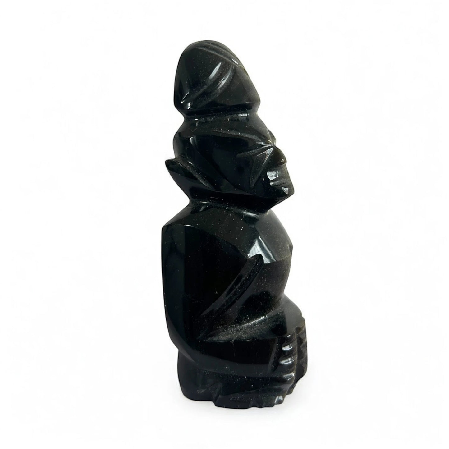 Mid Century Vintage Carved Obsidian Aztec Mayan Sculpture Figure Statue