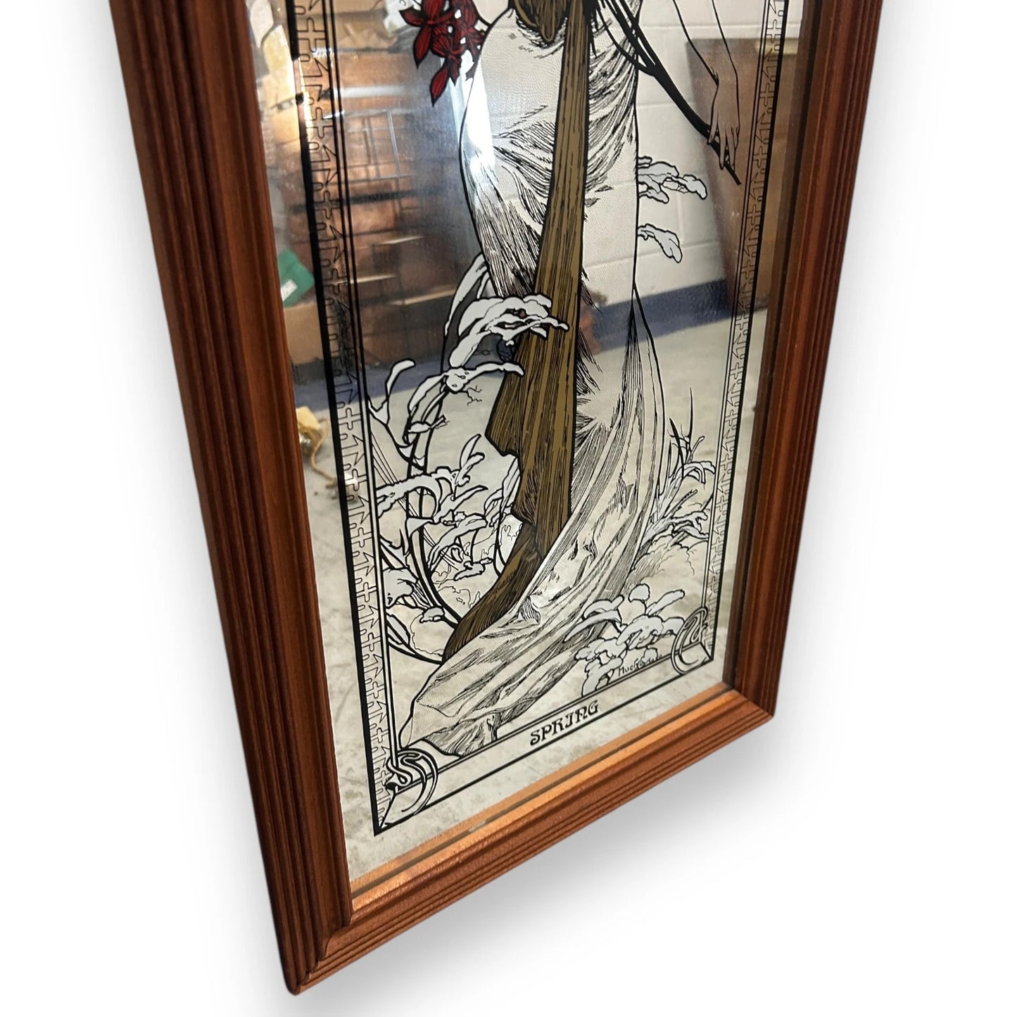 Vintage 1960s Alphonse Mucha Four Seasons Spring Long Mirror