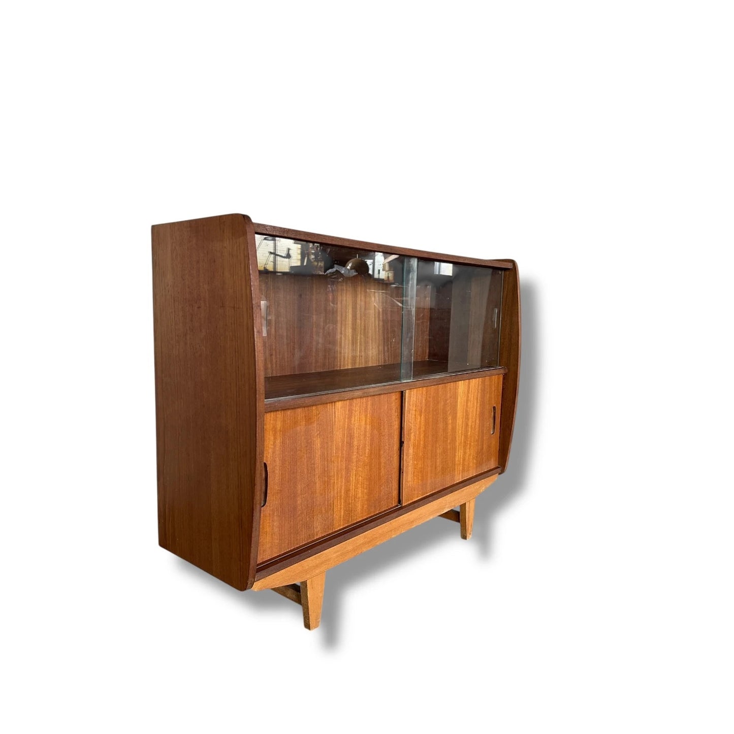 Mid Century Modern Danish Style Teak Sliding Door Low Cabinet