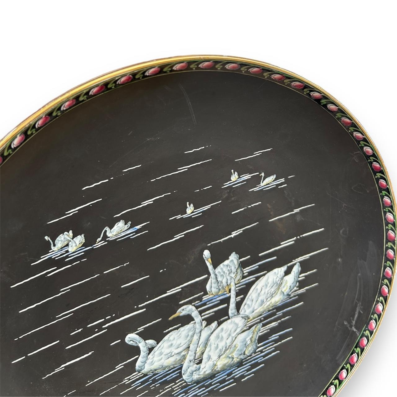 Antique Mintons Pottery Charger Plate Victorian Hand Painted 11 Swans