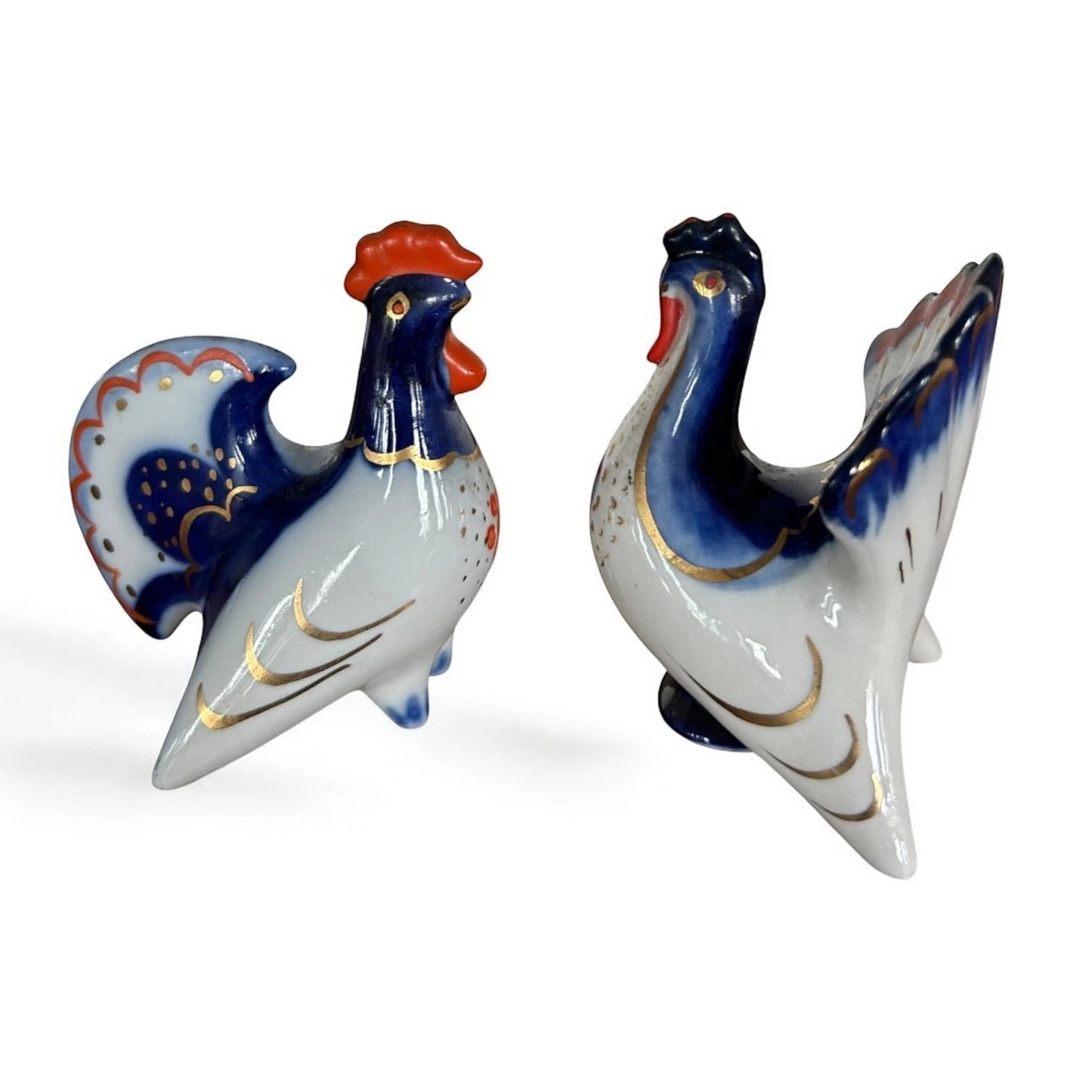 Mid Century Russian Soviet Salt & Pepper Shakers BY Lomonosov Porcelain Turkey and Rooster